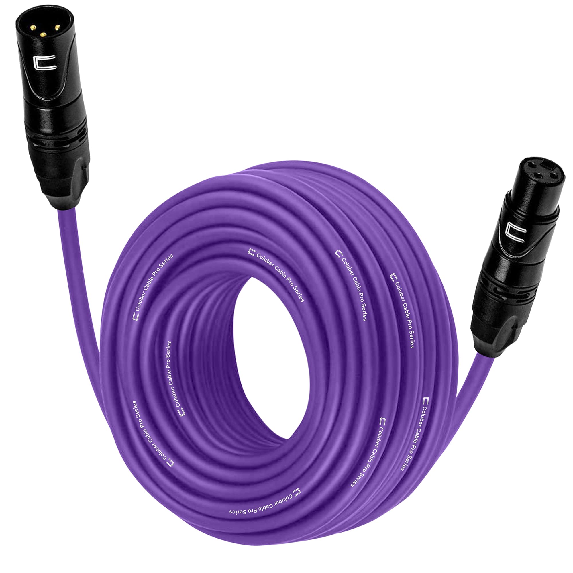 Cable XLR equilibrado macho a hembra, 25 pies, color morado, conector de micrófono Pro de 3 pines para altavoces alimentados, interfaz de audio o mezclador para actuaciones en vivo y grabación