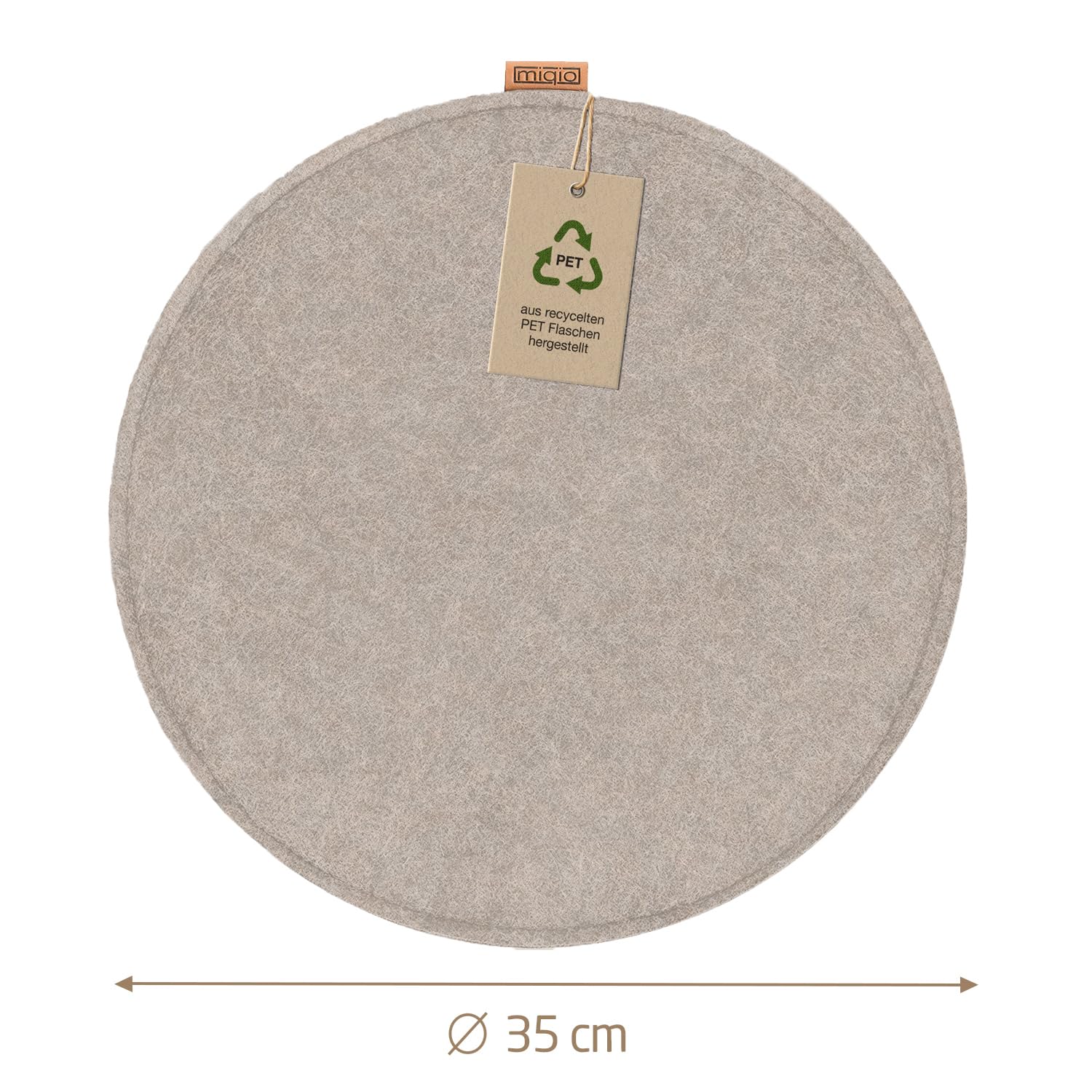 Miqio Design Filz Sitzkissen Rund mit Antirutschnoppen | 35cm | 4er-Set | Indoor und Outdoor | Nachhaltig aus recycelten PET Flaschen | Waschbare Stuhlkissen rutschfest | beige