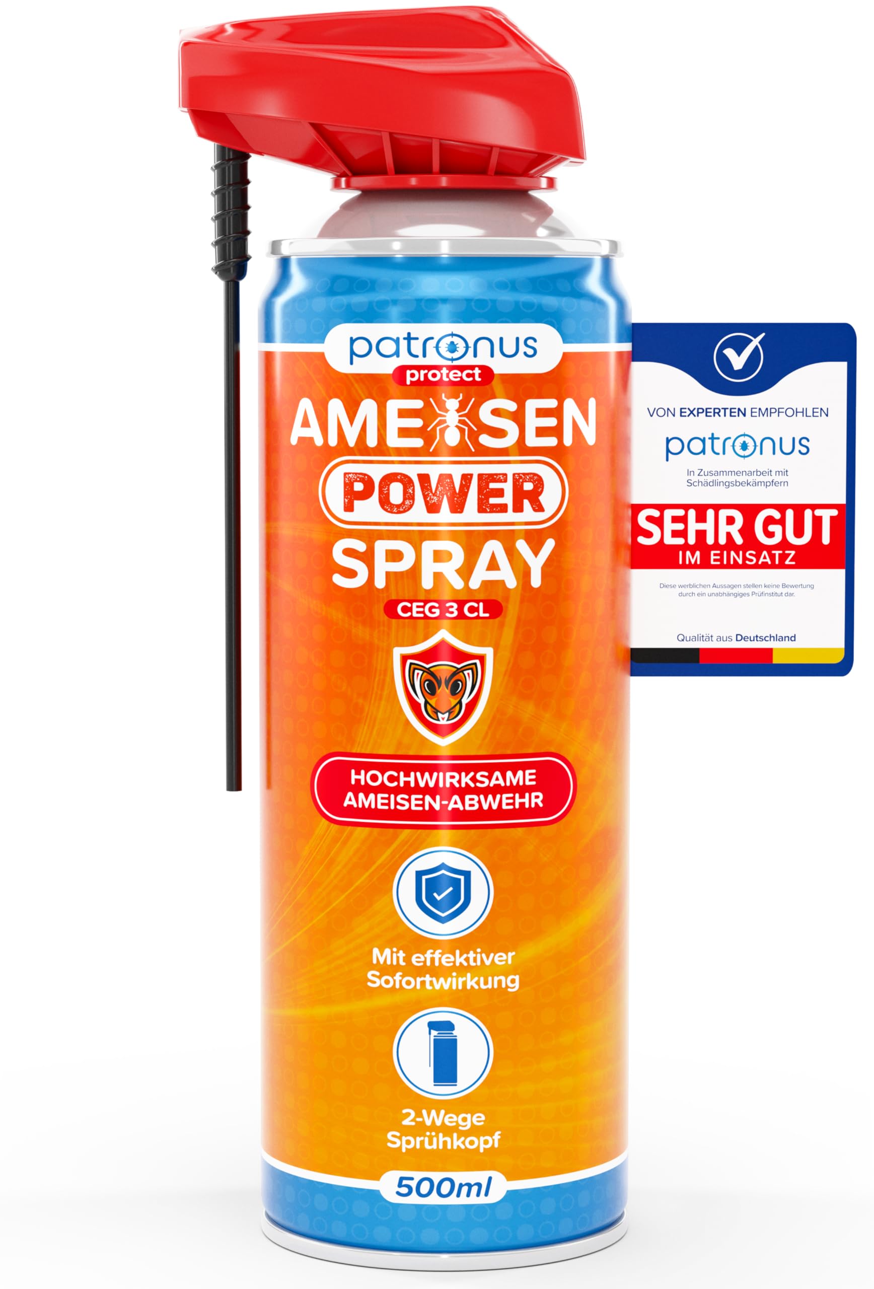 Patronus Ameisen Power Spray CEG 3 CL [500ml] - Ameisenspray mit effektiver Sofortwirkung für Innen & Außen - Abwehr-Mittel gegen Ameisen - hochwirksam (PT19)