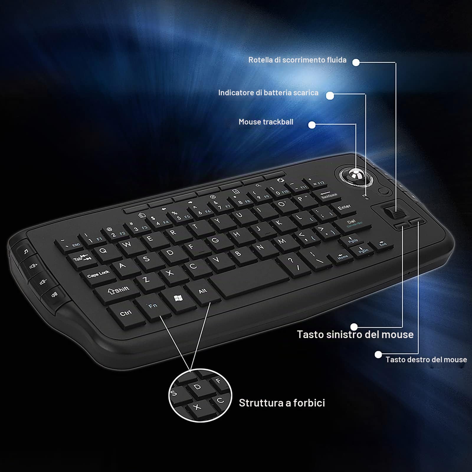 docooler E30 Tastiera Wireless 2,4 GHz con Telecomando per Rotellina di Scorrimento Mouse Trackball per Android TV Box Smart TV PC Notebook