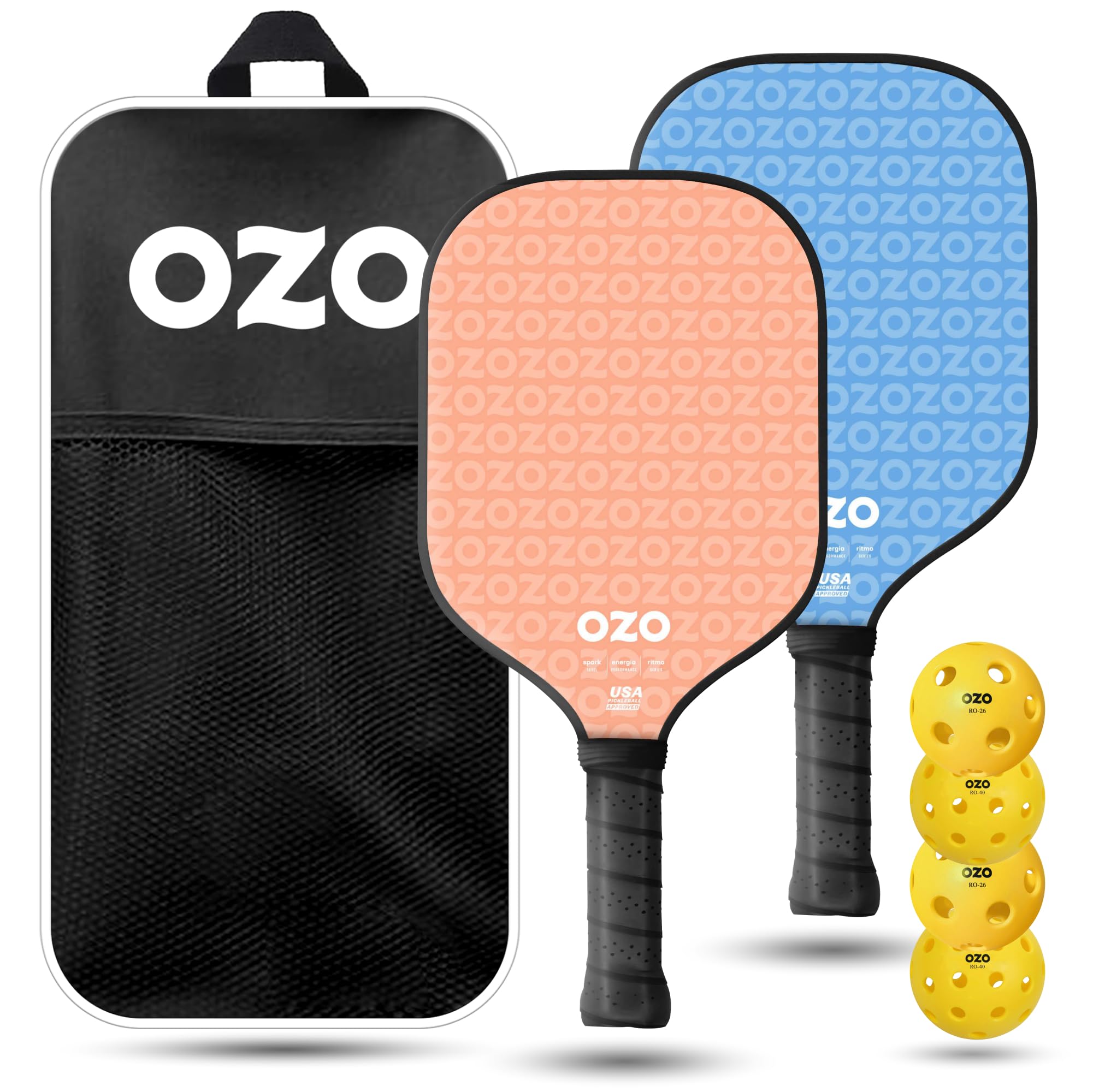OZO Set of 2 Paddles + 4 Balls - Paddle Unisex Adulto