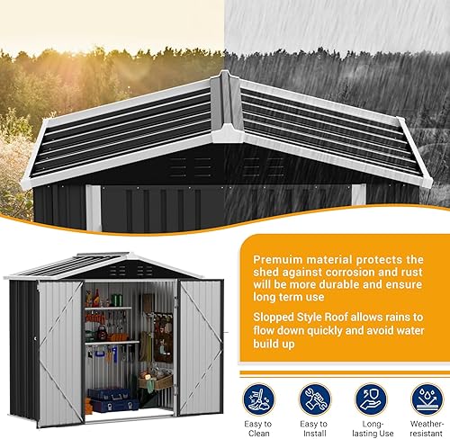 Miniatura 5 de Cobertizo de almacenamiento para exteriores de 6 x 4 pies con puerta con cerradura individual, cobertizo de metal galvanizado adecuado para el