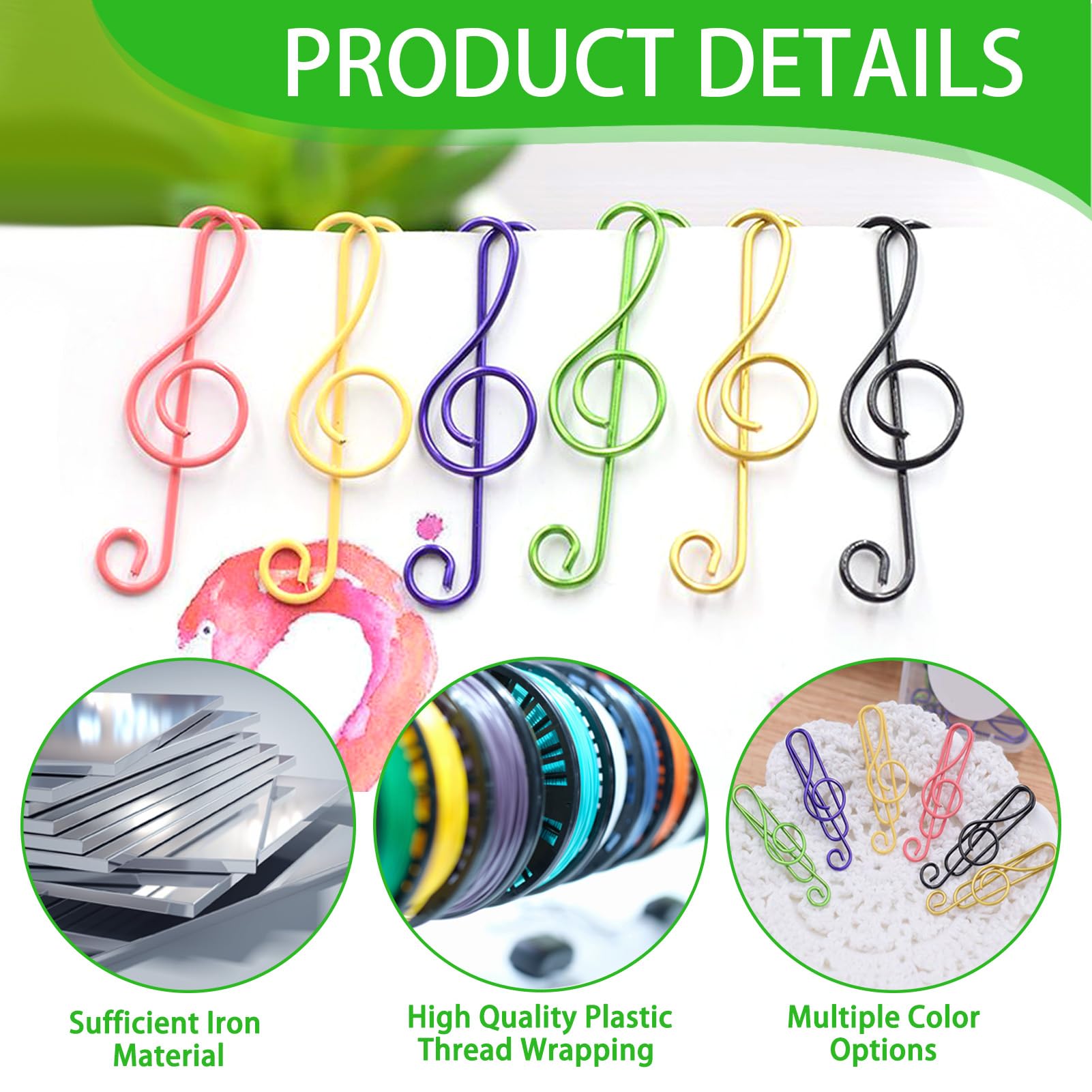 Paper Clips Note Musical Motif, 50 pcs, Musical Notes Paperclips Colourful, Binder Clips Dispenser - Image 4