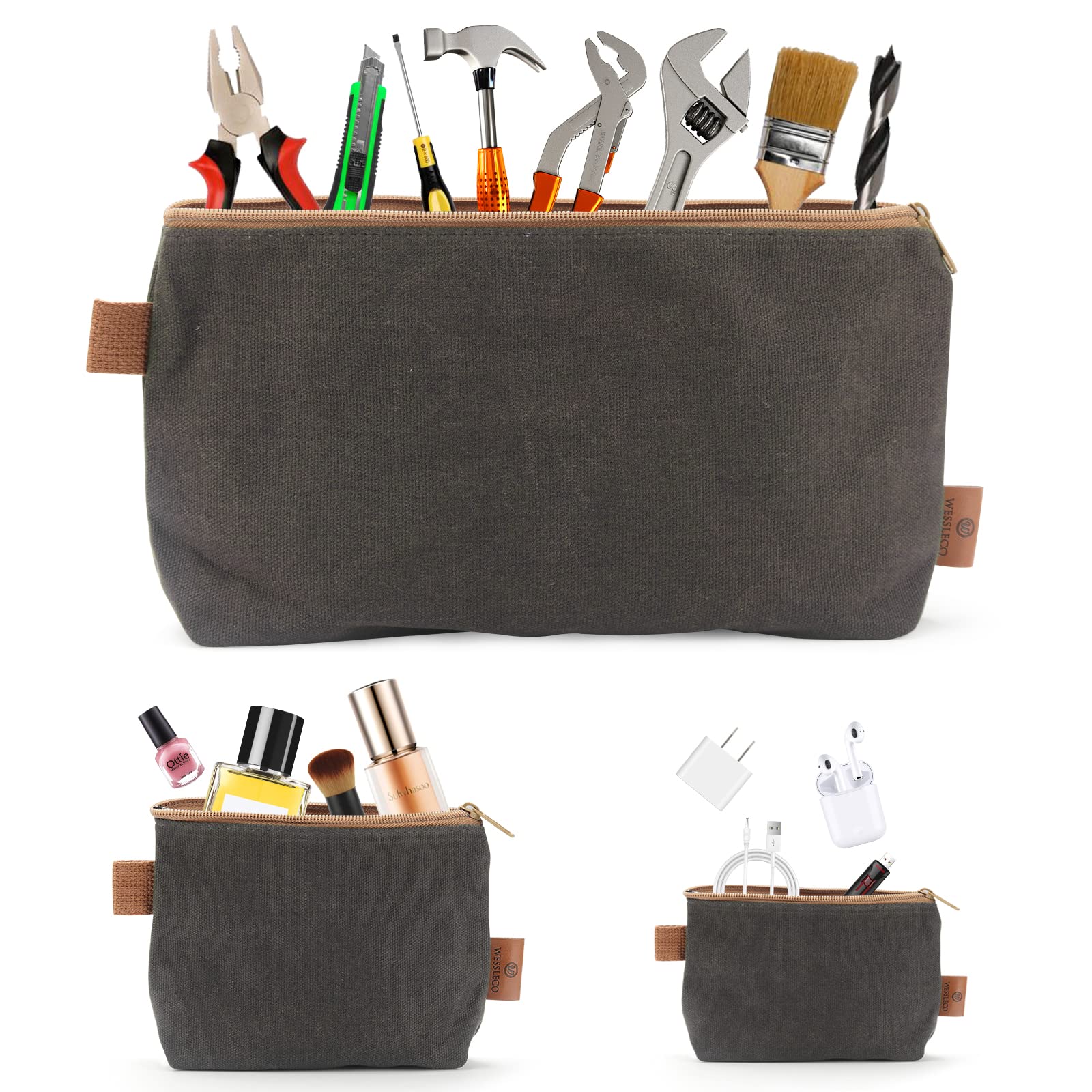 Bolsa Para Herramientas De Lona Encerada - 63,5x36,5 Cm, 18 Bolsillos, Impermeable, Fácil De Transportar