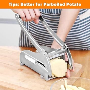 Trintion Potato Chipper Cutter Slicer, Potato Fry Cutter, Stainless Steel Potato Cutter, Potato Slicer, Includes 2 Blade Size Cutter Options and No-Slip Suction Base, Perfect for use with Air Fryer