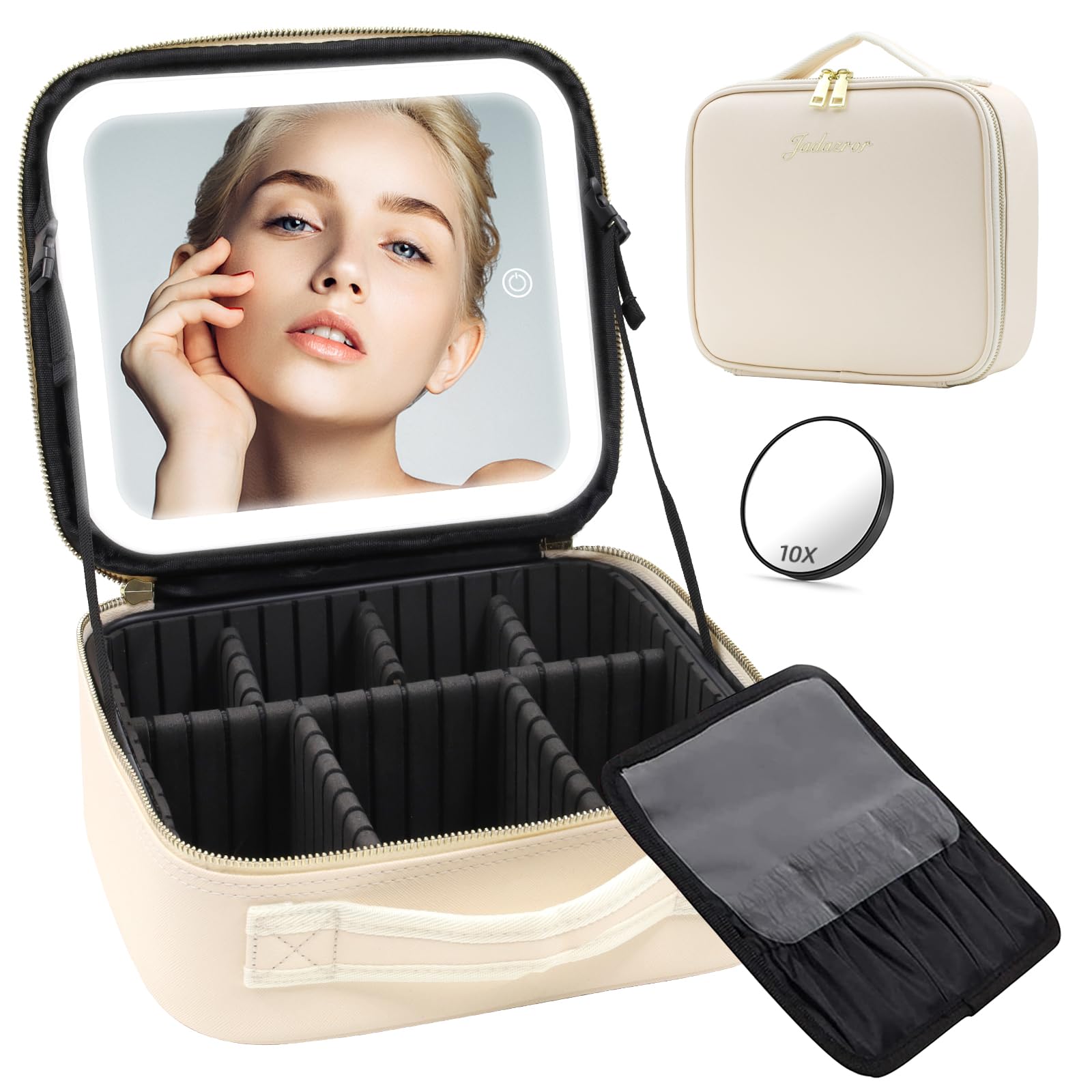 Trousse Maquillage Voyage avec Miroir Lumineux 3 Modes - Compacte et Cloisonnable