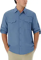 Camisas masculinas de pesca com proteção solar FPS 50+, UV, leve, secagem rápida, botões para trabalho, caminhadas, safári