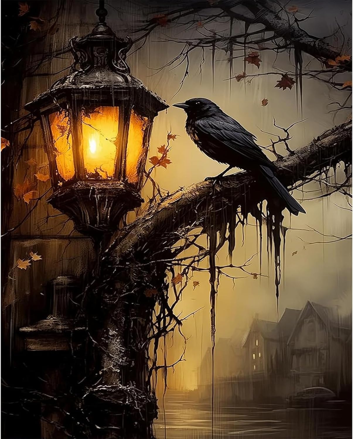 Gothic Crow Paint by Numbers for Adults, DIY Acrylic Painting Kits 12x16in โ image 1