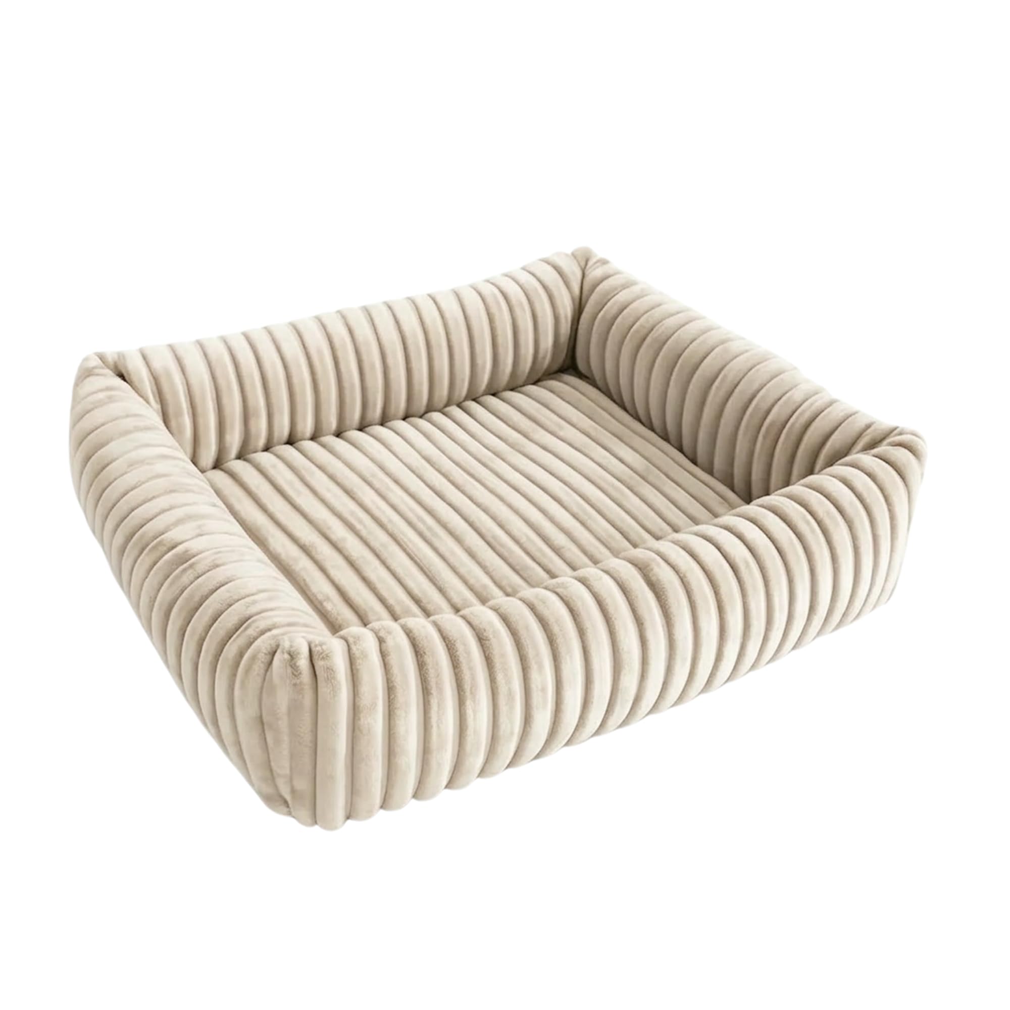 Hundebett - 75 x 65 cm Breitcord - mit stabilen Rändern und Silikonfaser-Füllung - mit separater Liegematte für Unterwegs - Hundekissen Ecru