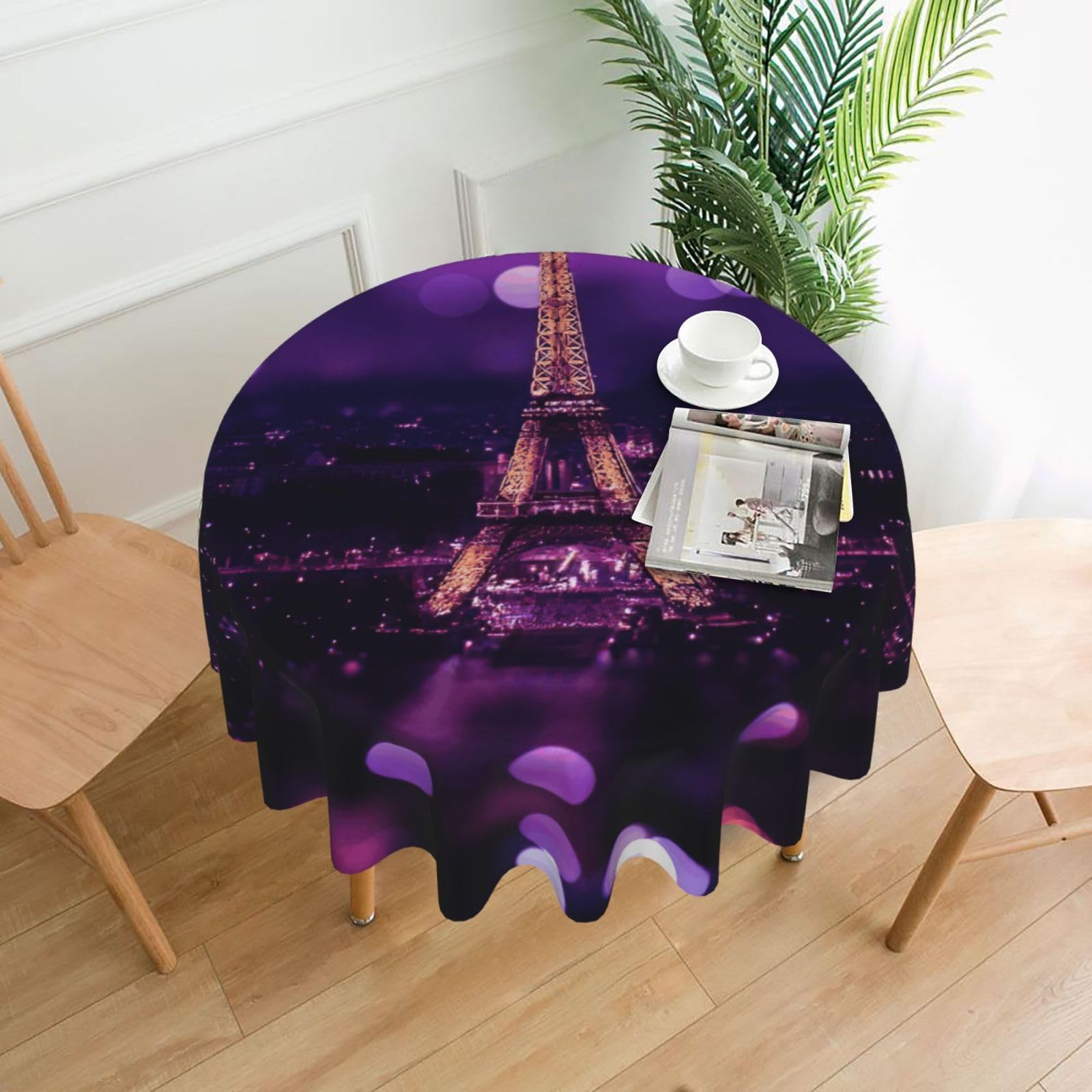 Zcmkjlg Pink Paris Print Quick Ship Round Tablecloth 60in Polyester Washable Cover for Dining Room