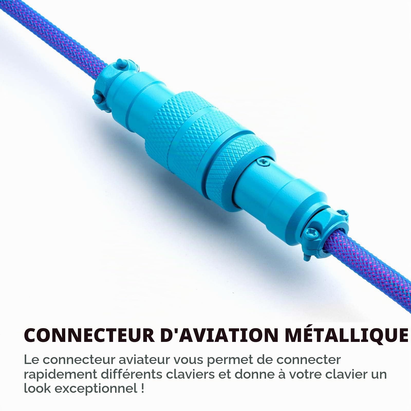 GUNMJO Pro Câble USB C spiralé pour clavier de jeu, câble de clavier mécanique à double manchon avec aviateur en métal amovible, 1,5 m USB-C vers USB-A, couleur nébuleuse