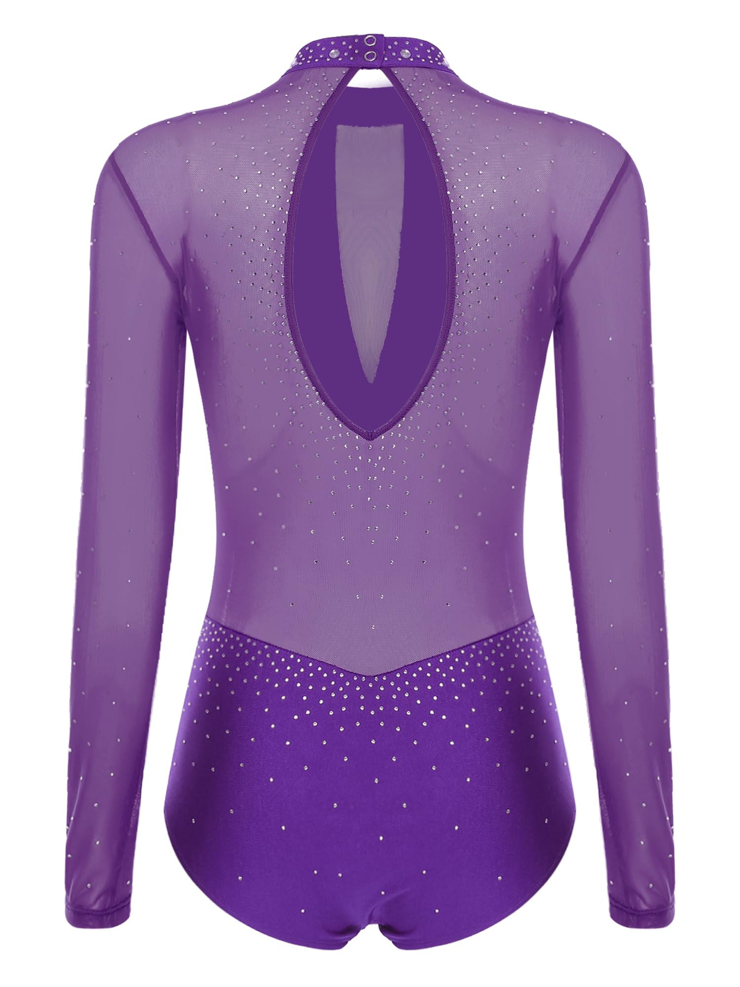 Body Maillot de Danza Ballet Gimnasia Mujer de Manga Larga con Pedrería Brillante Leotardos de Danza Body Patinaje Artistico Disfraz de Bailarina