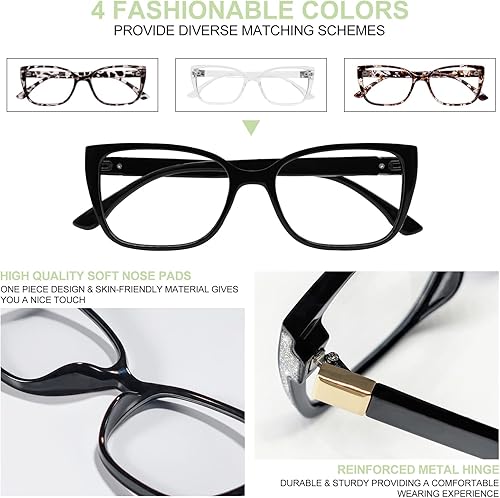 Miniatura 9 de WEMOOTANTS Anteojos de lectura grandes para mujer, cuadrados, ojo de gato, 1.0, 1.25, 1.5, 1.75, 2.0 a 6.0, con lado brillante