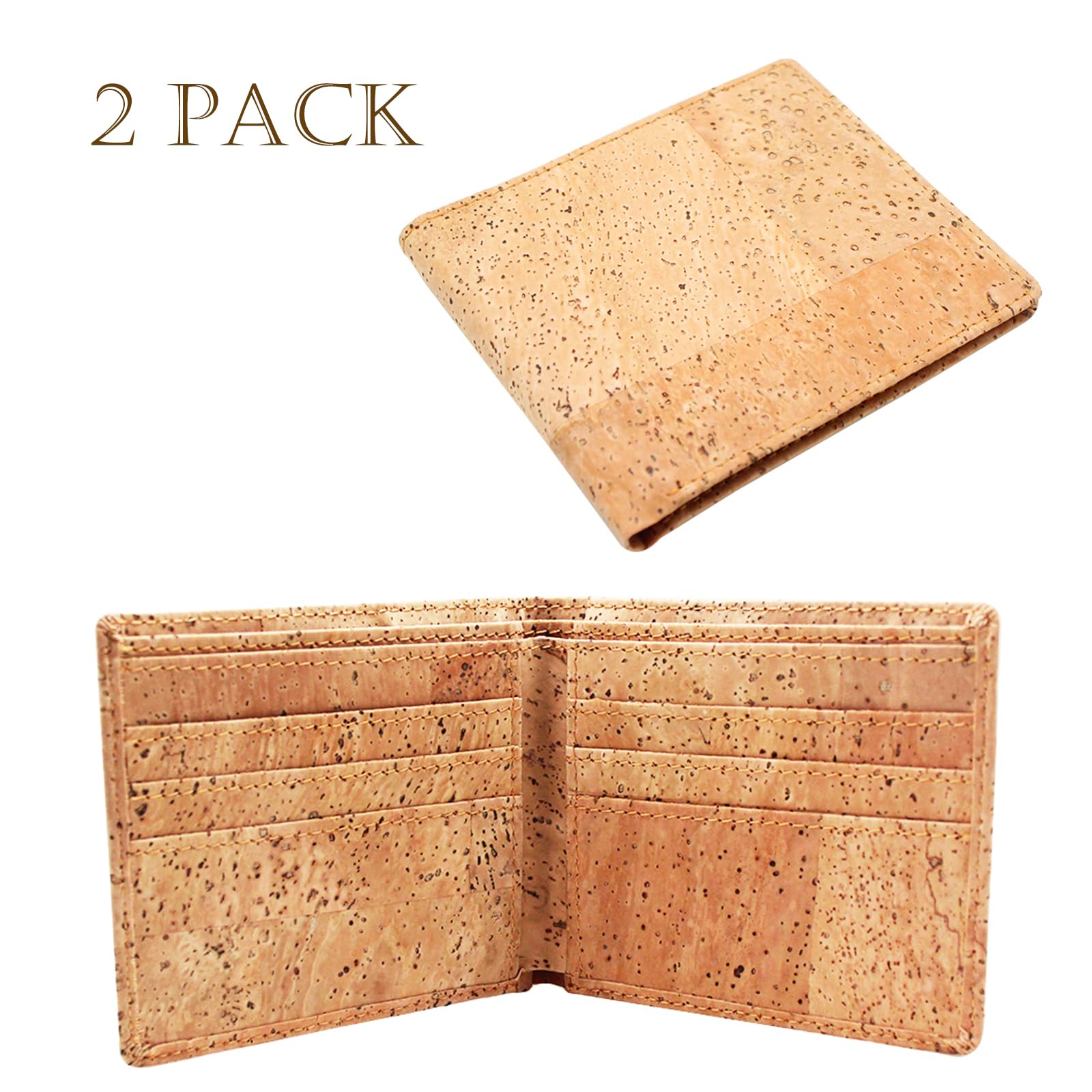 boshiho 2Pcs Men's Cork Wallet Slim Design Bifold Purse Vegetarian Wallet with Gift Box