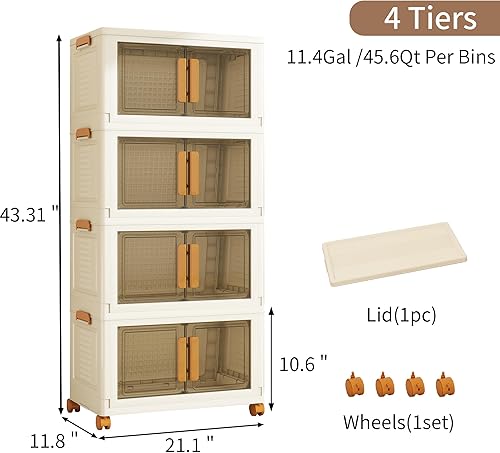 Miniatura 2 de Contenedores de almacenamiento apilables de plástico con tapas y ruedas, organizadores de armario plegables y contenedores de almacenamiento,