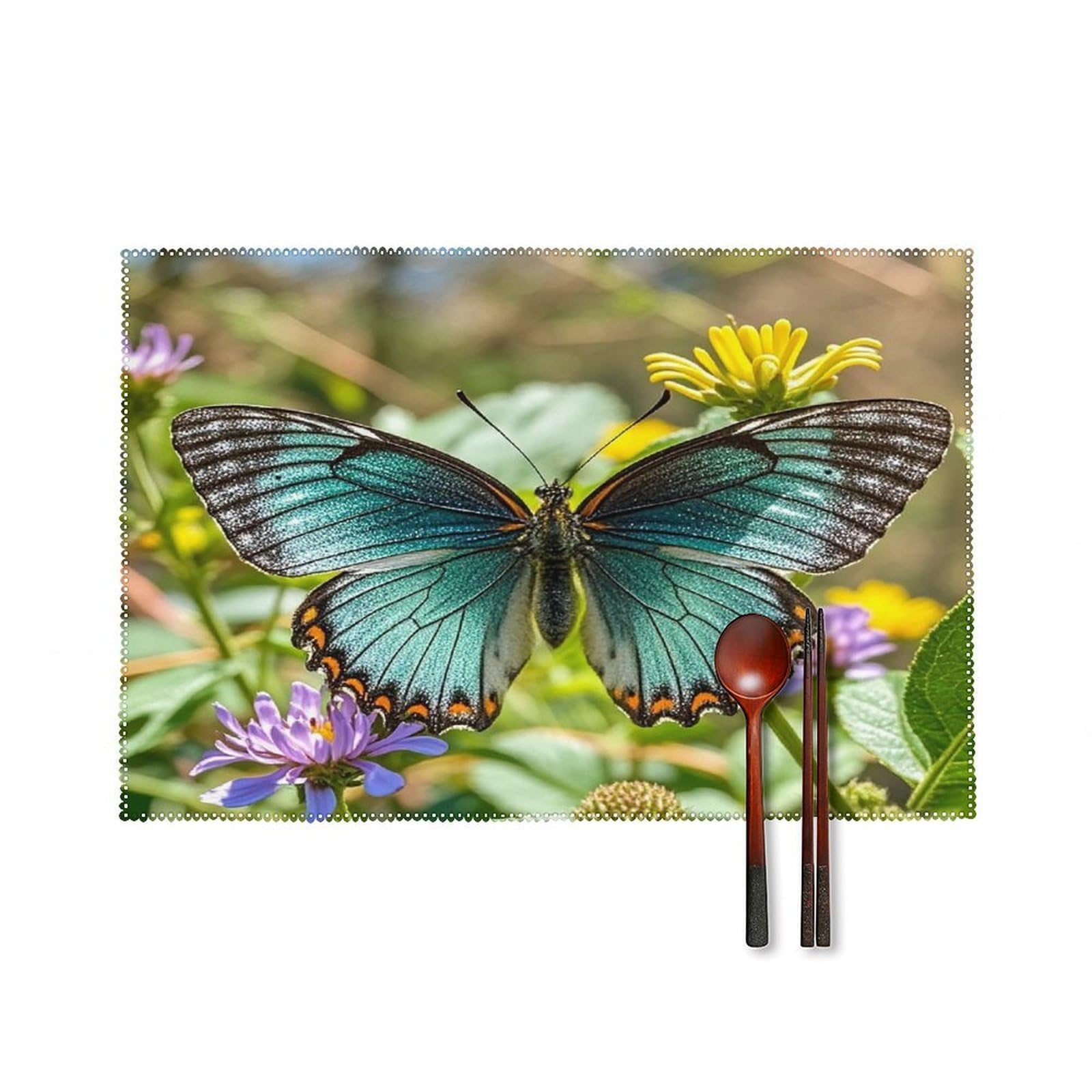 Charming Butterfly Placemats Set of 6 Heat-Resistant Washable Place Mats Wipeable Kitchen Placemat Easy to Clean for Indoor Outdoor Party Kitchen Decoration