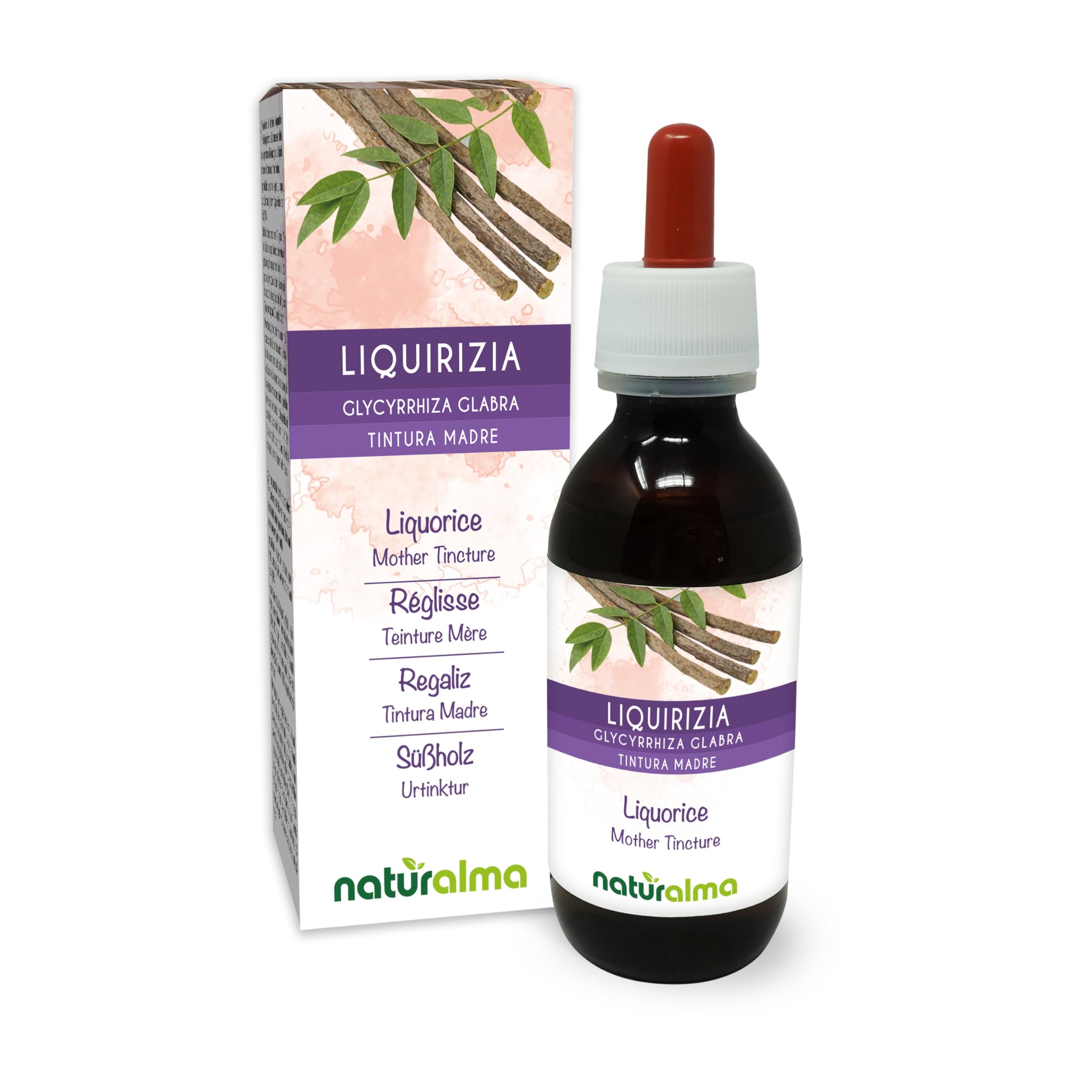 Liquorice or Licorice (Glycyrrhiza glabra) Roots Alcohol-Free Mother Tincture Naturalma - Liquid Extract Drops 120 ml - Food Supplement - Vegan