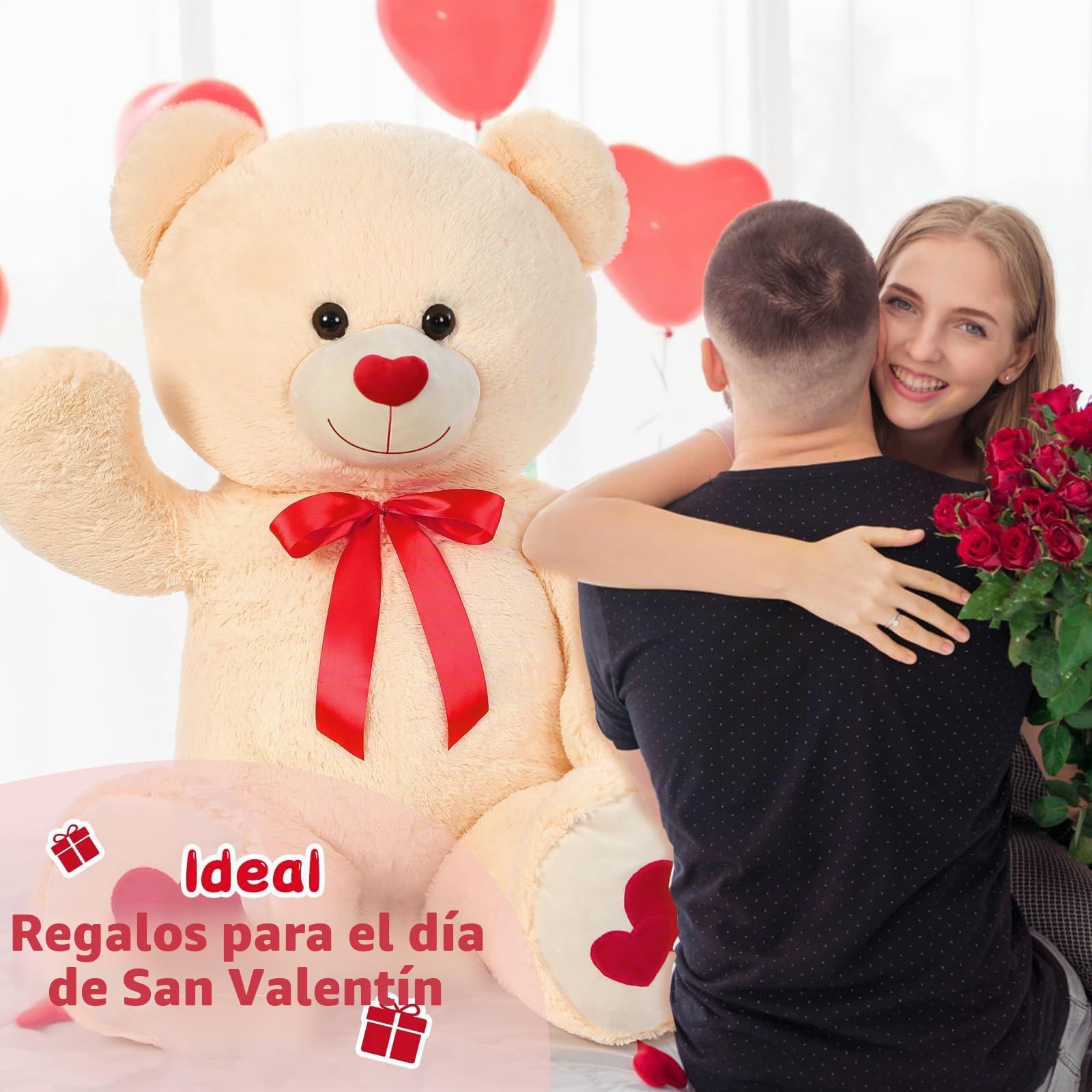 MorisMos Oso Peluche Gigante 120cm, Osito de Peluche Grande Suave para Novia Regalos, Teddy Bear Kawaii XXL Marrón Claro para Niñas Esposa Cumpleaños Navidad