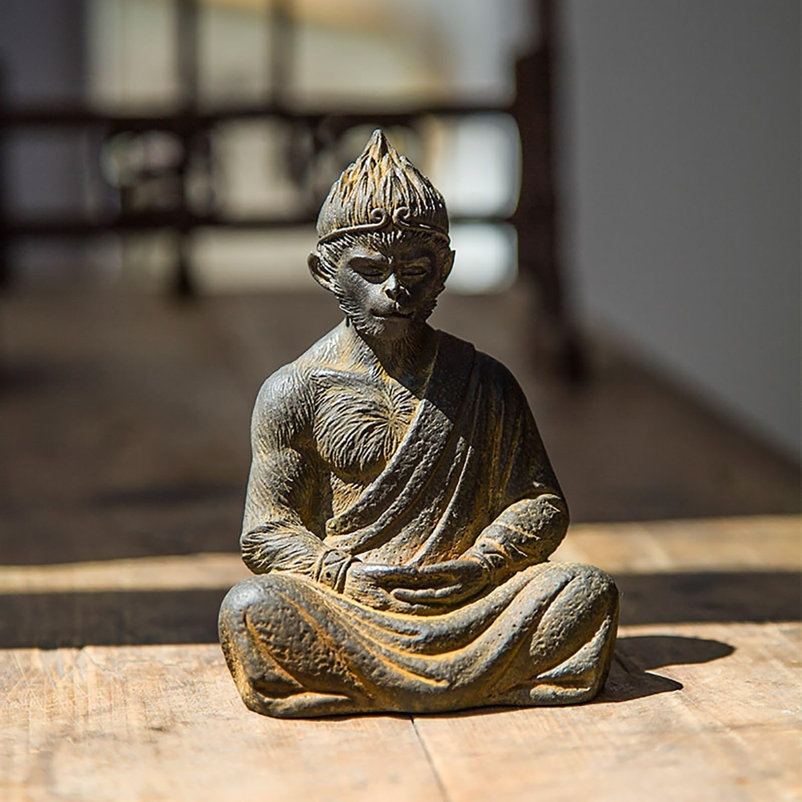 Ornament Sculpture - Art Statue - Black Myth Wukong Goku Action Figure,Journey To The West Buddha Monk Sculpture Sun Wukong Staff,Monkey Ornaments Sculpture Office Study Bedroom Decoration(B3.7IN)