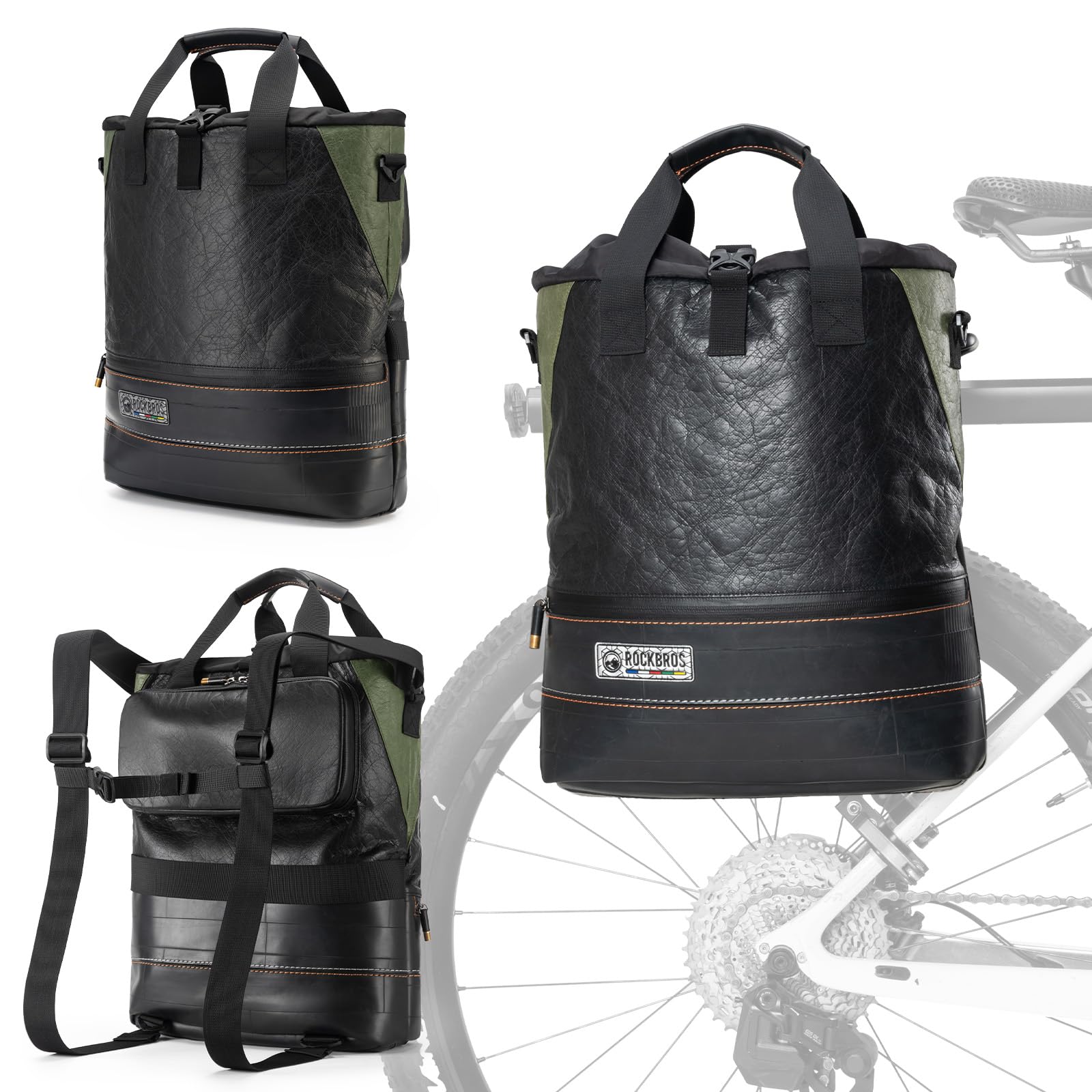 ROCKBROS Road to Sky 4 in 1 Borsa Bici Laterali 12L, Borsa da Bici per Portapacchi Regolabile con Maniglia e Tracolla, Idrorepellente e Ecologico, per Ciclismo Viaggio Commuting Escursioni