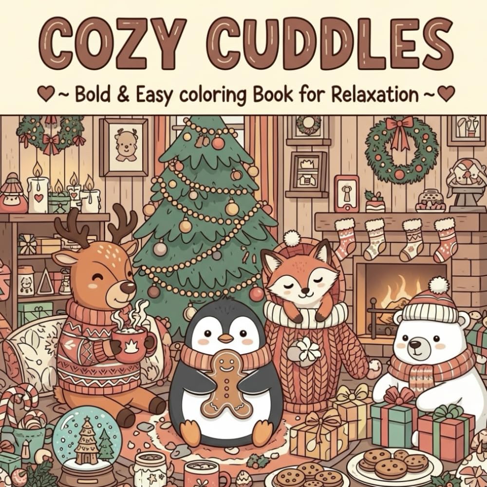 COZY CUDDLES COLORING BOOK: Bold and Easy Coloring Book for Relaxation, Winter Arc Routines, and Somatic Stress Relief - Fuzzy Hygge Kawaii Animals