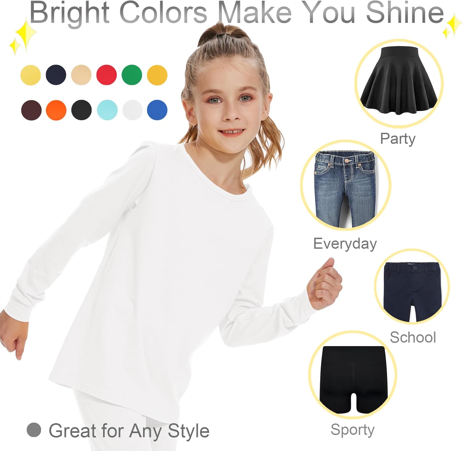 3T 4T 5T to 12 Years Girls Long Sleeve Shirts Kids Cotton T-Shirt Toddler Basic Crew Neck Top - Image 4