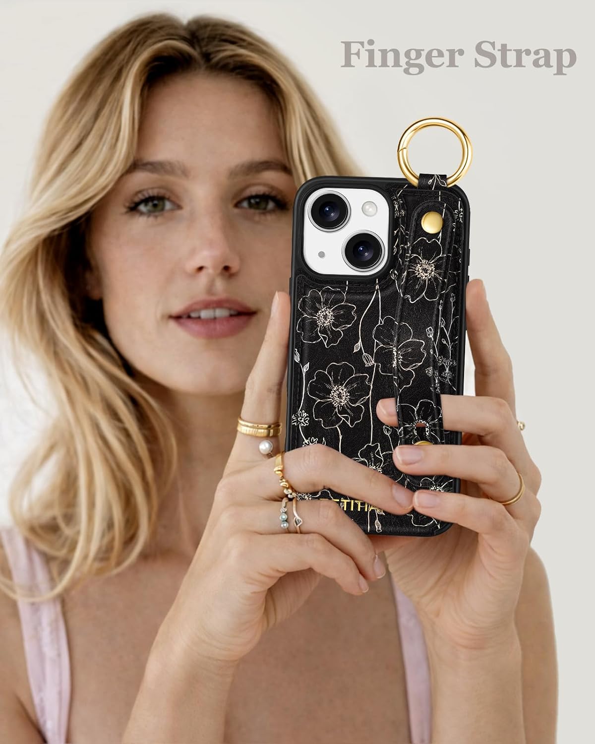 Petitian for iPhone 13/14 Wallet Case for Women, Line Floral image 3
