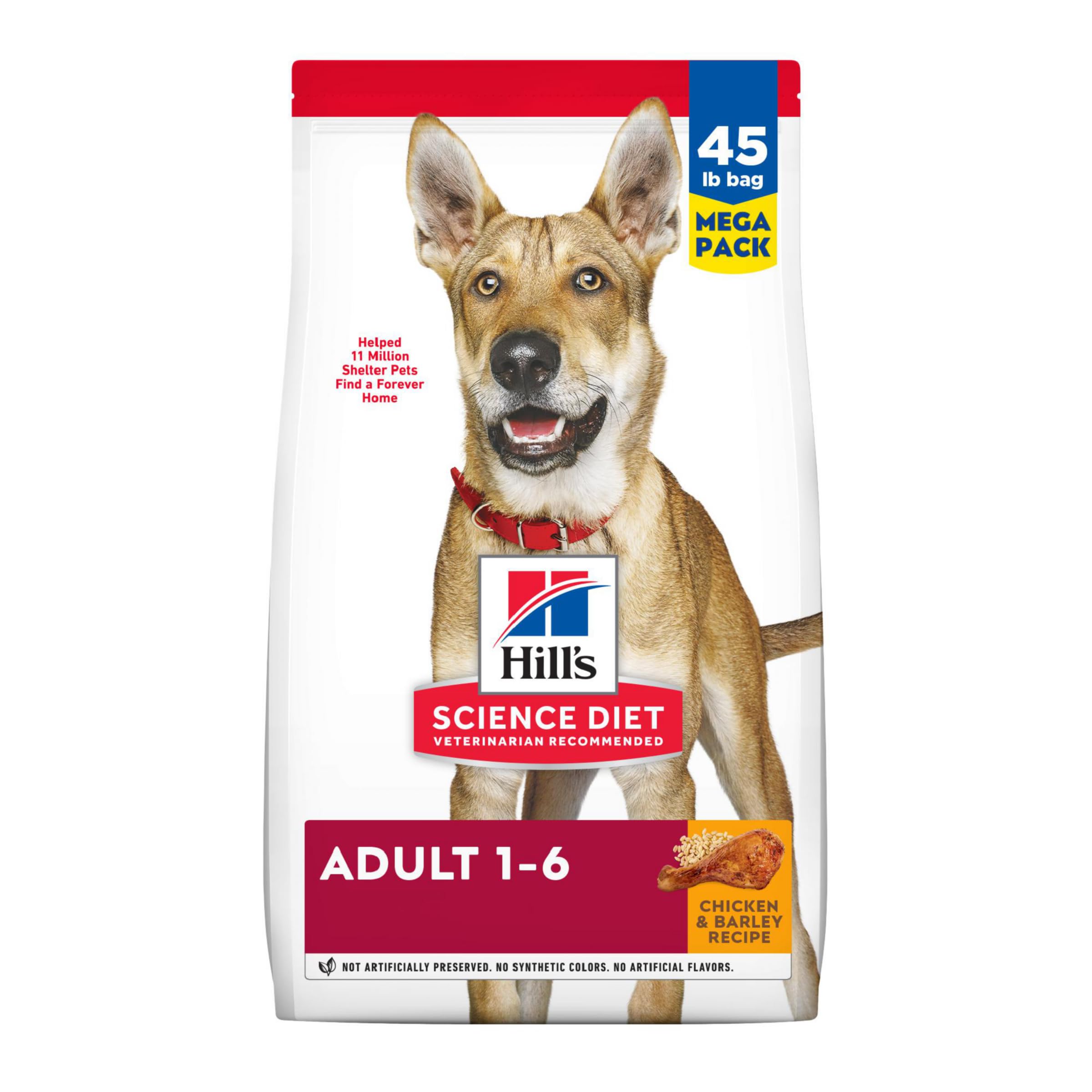 Hill's Science Diet Adult 1-6, Adult 1-6 Premium Nutrition, Dry Dog Food, Chicken & Barley, 45 lb Bag