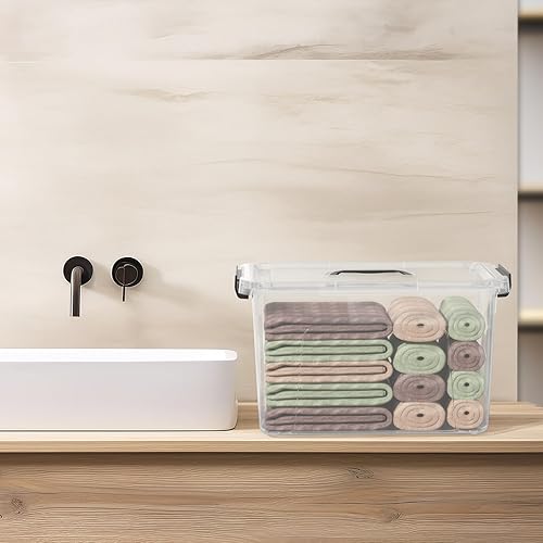 Miniatura 6 de Paquete de 4 cubos de almacenamiento de plástico de 10.5 cuartos de galón, caja con tapa con mango negro, transparente