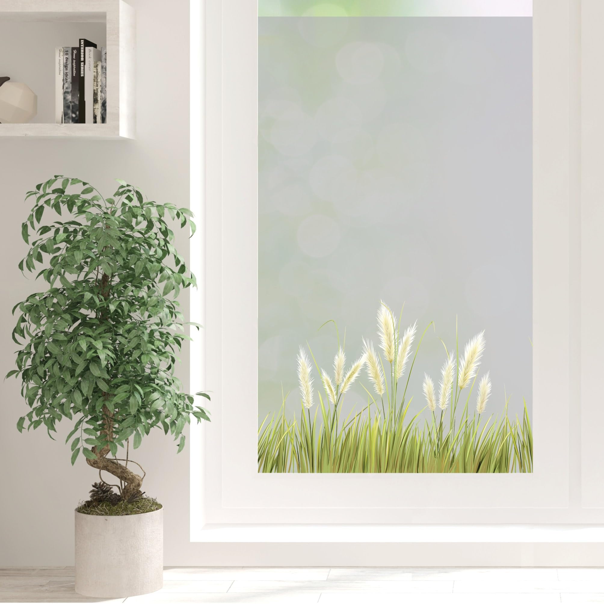 Sichtschutzfolie farbiges Pampasgras Gräser Fensterfolie Fensterdeko Milchglasfolie Sichtschutz Folie Fenster, 55 cm hoch, 200 cm breit