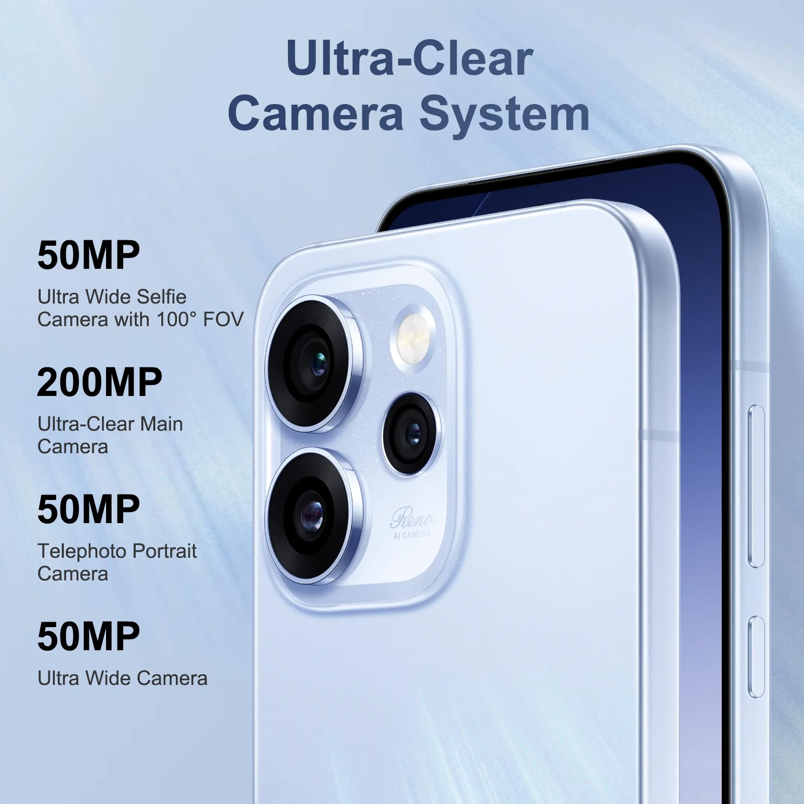 OPPO Reno15 Pro Smartphone, 12+512 GB, Fotocamere Principali da 200 MP, Teleobiettivo da 50 MP, video 4K, AMOLED 120Hz, Batteria 6200 mAh, SUPERVOOC 80W, Dimensity 8450, IP69, Aurora Blue
