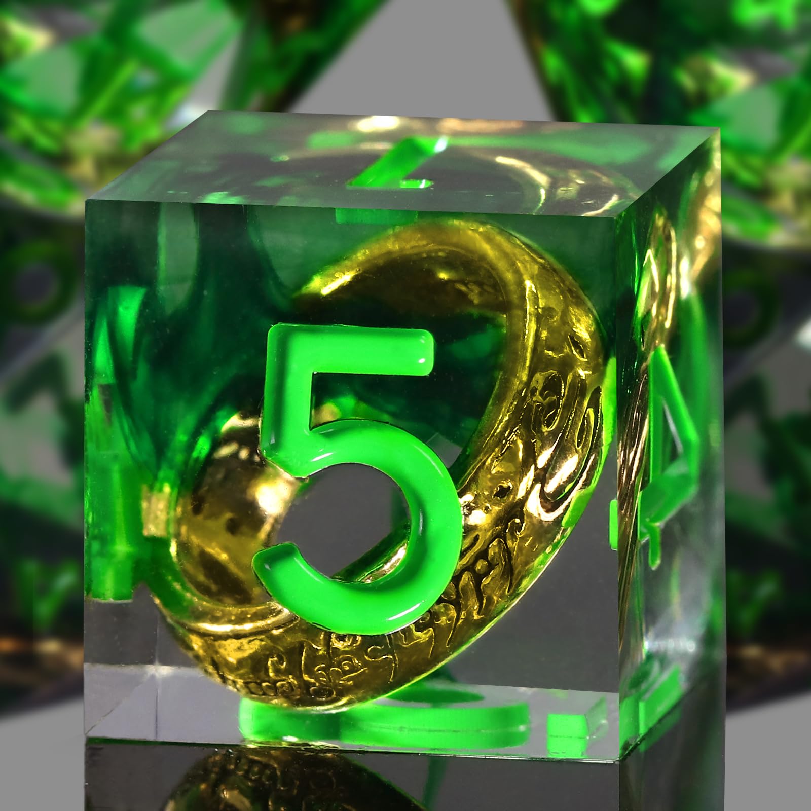 DND Dice Set Magic Herring Rings Resin Dungeons and Dragons Dice 7 Pieces Polyhedral DND Dice Game Cube with Gift Box DND Dice Set (Ring - Green)