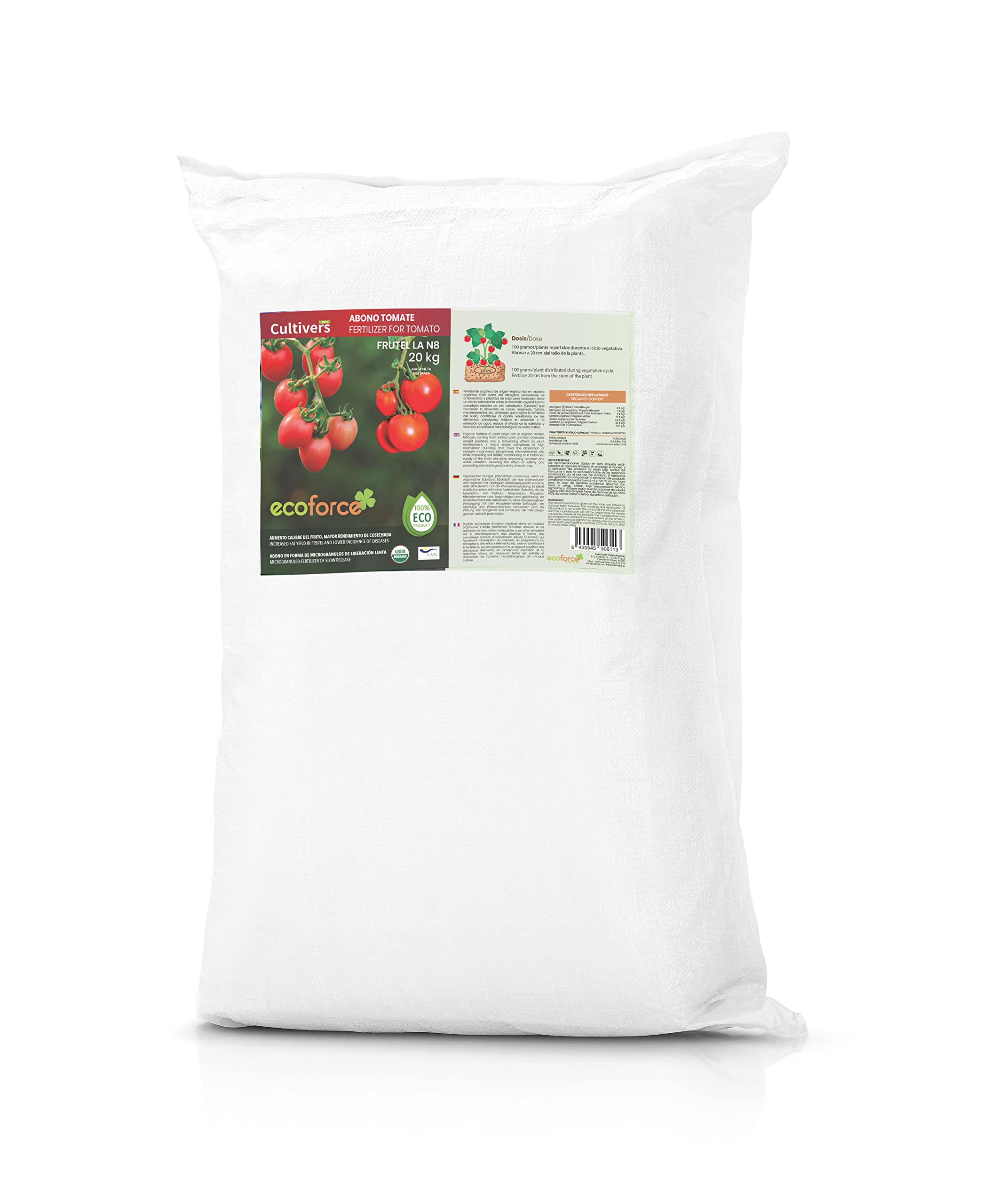 CULTIVERS Concime Biologico per pomodori 20 kg. Fertilizzante microgranulato Organico e Naturale al 100%. Migliora la produttività delle Colture
