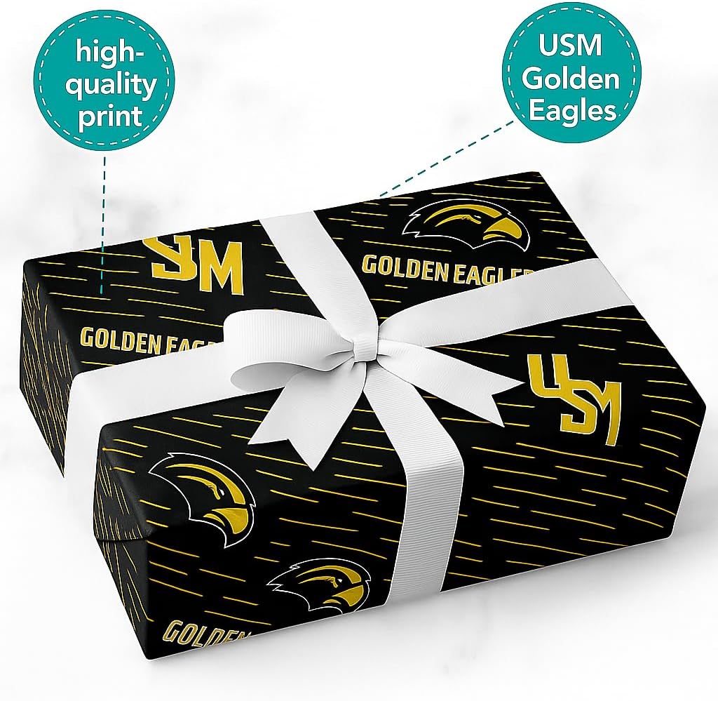ONDEMAND FAN NCAA Wrapping Paper with Stripes of Spirit design (Southern Miss Golden Eagles,Wrapping Paper 30" x6')