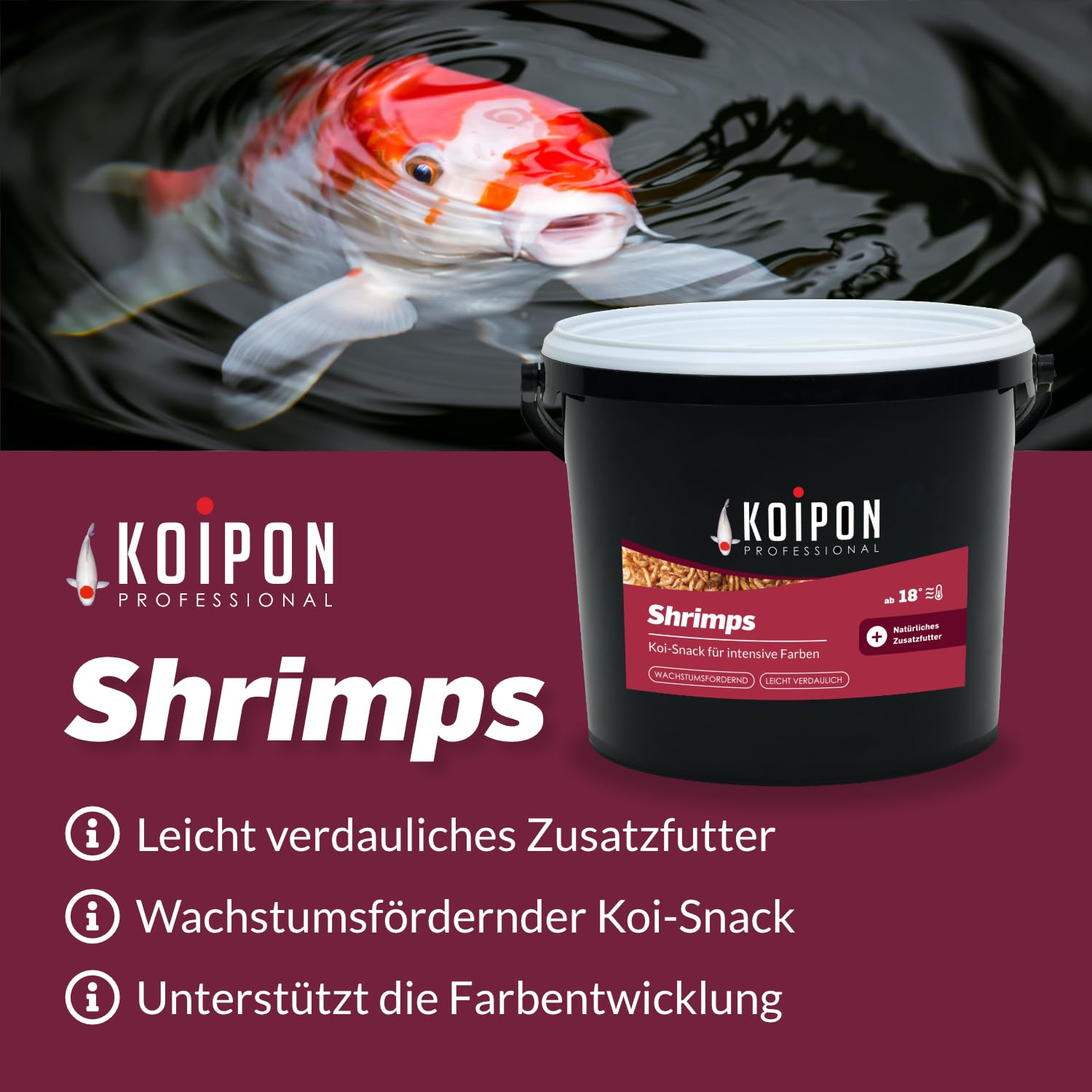 KOIPON Shrimps 10 L getrocknet, Süßwassergarnelen-Naturfutter für Koi | Getrocknete Süßwassergarnelen als Naturfutter & Leckerli – proteinreiche Ergänzung zum Koifutter für Koi & Goldfische