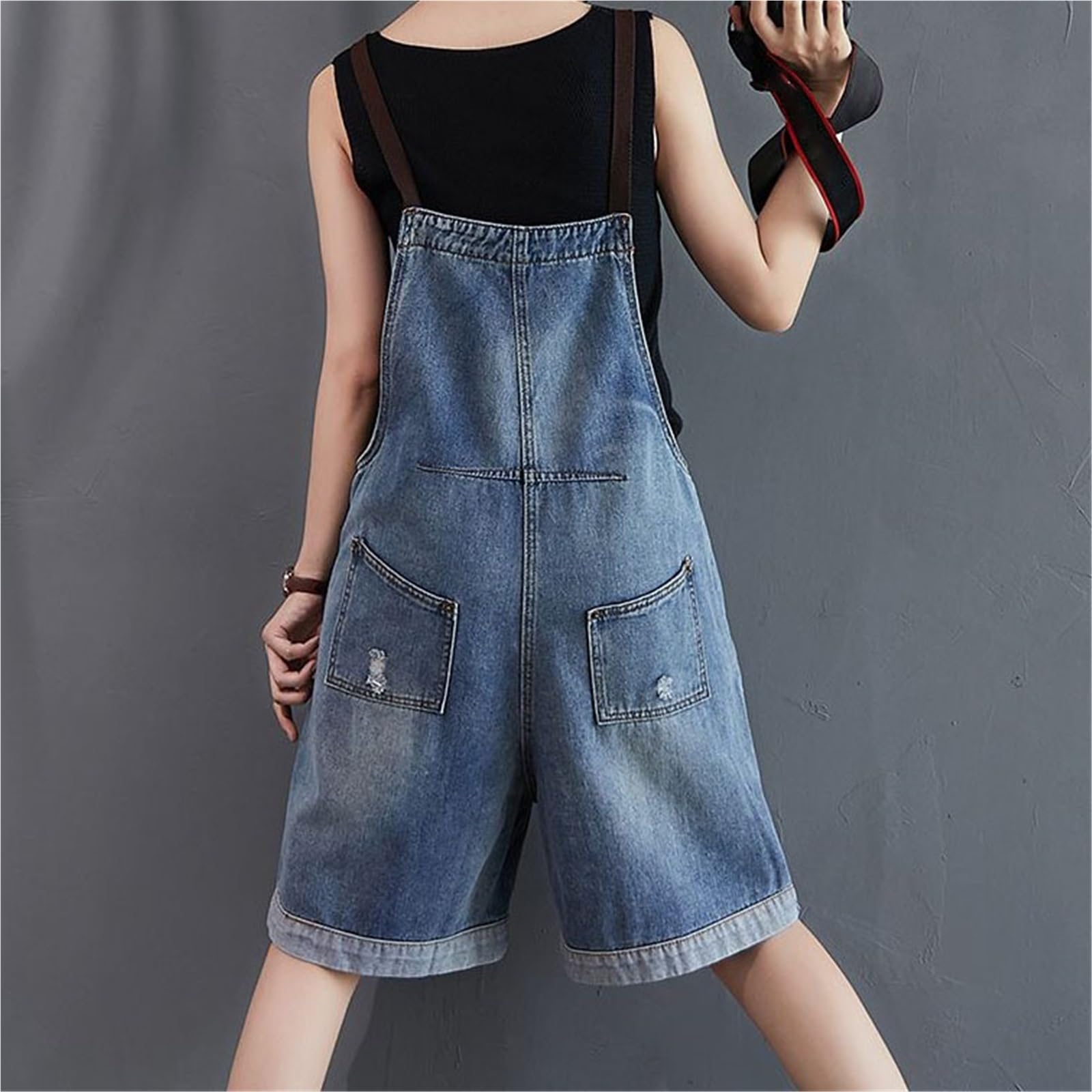 Salopette Courte en Jean pour Femme Salopette Style Boyfriend Jean Longueur Genou pour Femme Pantalon à Bretelles Réglable Short en Jean Pantalon Chaud Pantalon Cargo Court avec Poches