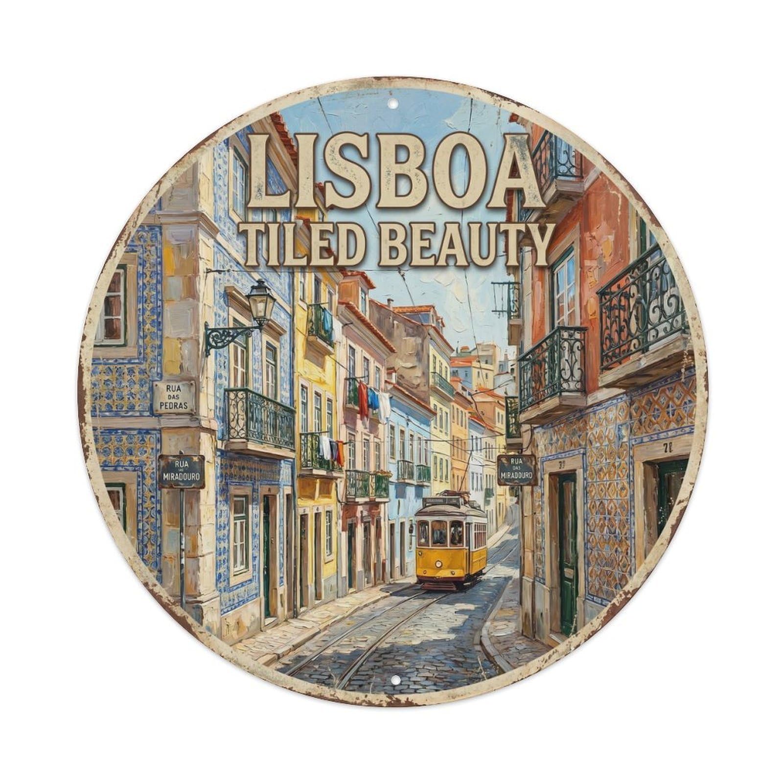 Vintage Travel Lisbon Colorful Portugal Metal Tin Sign