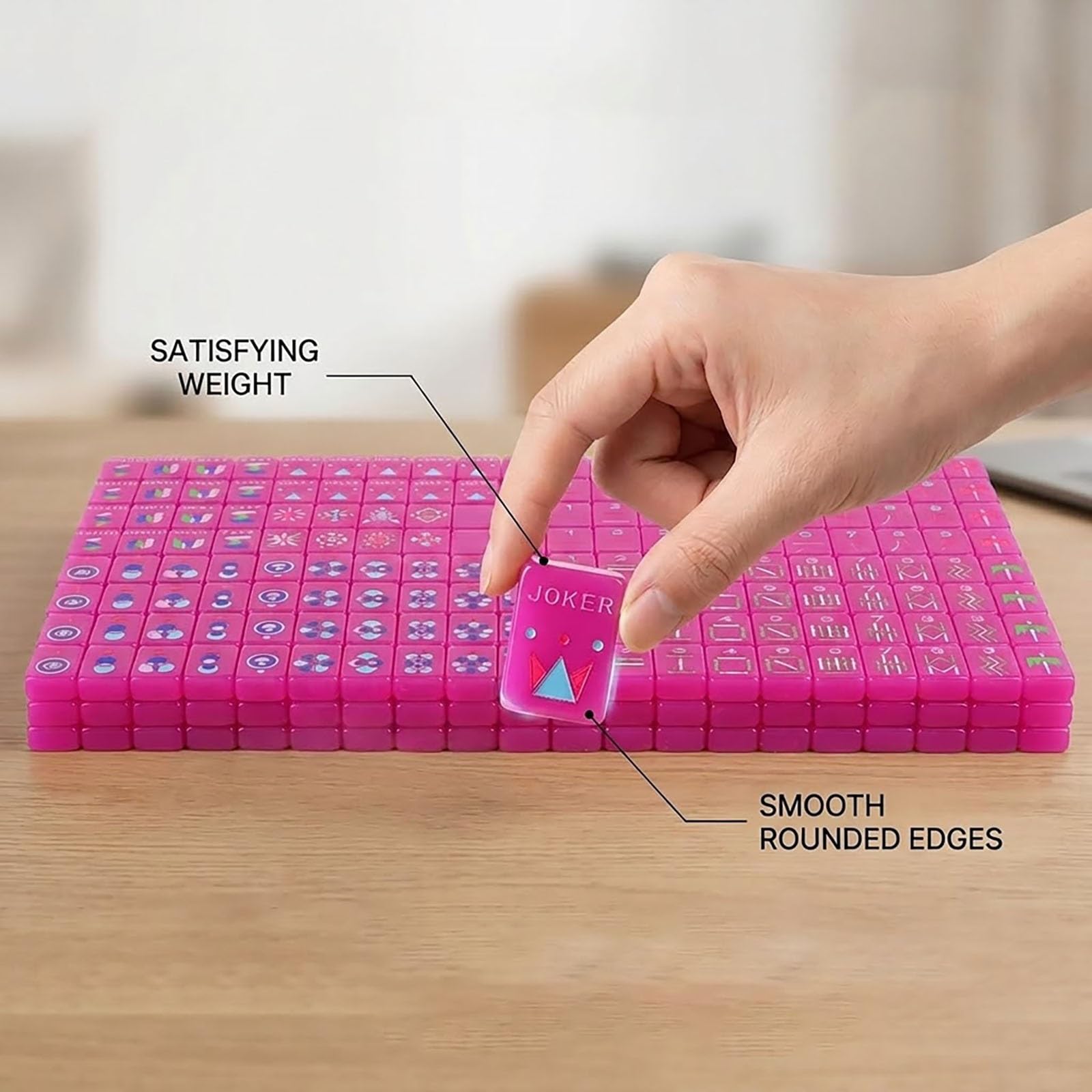 Set Mahjong americano in acrilico rosa gelatina, 160 tessere incise
