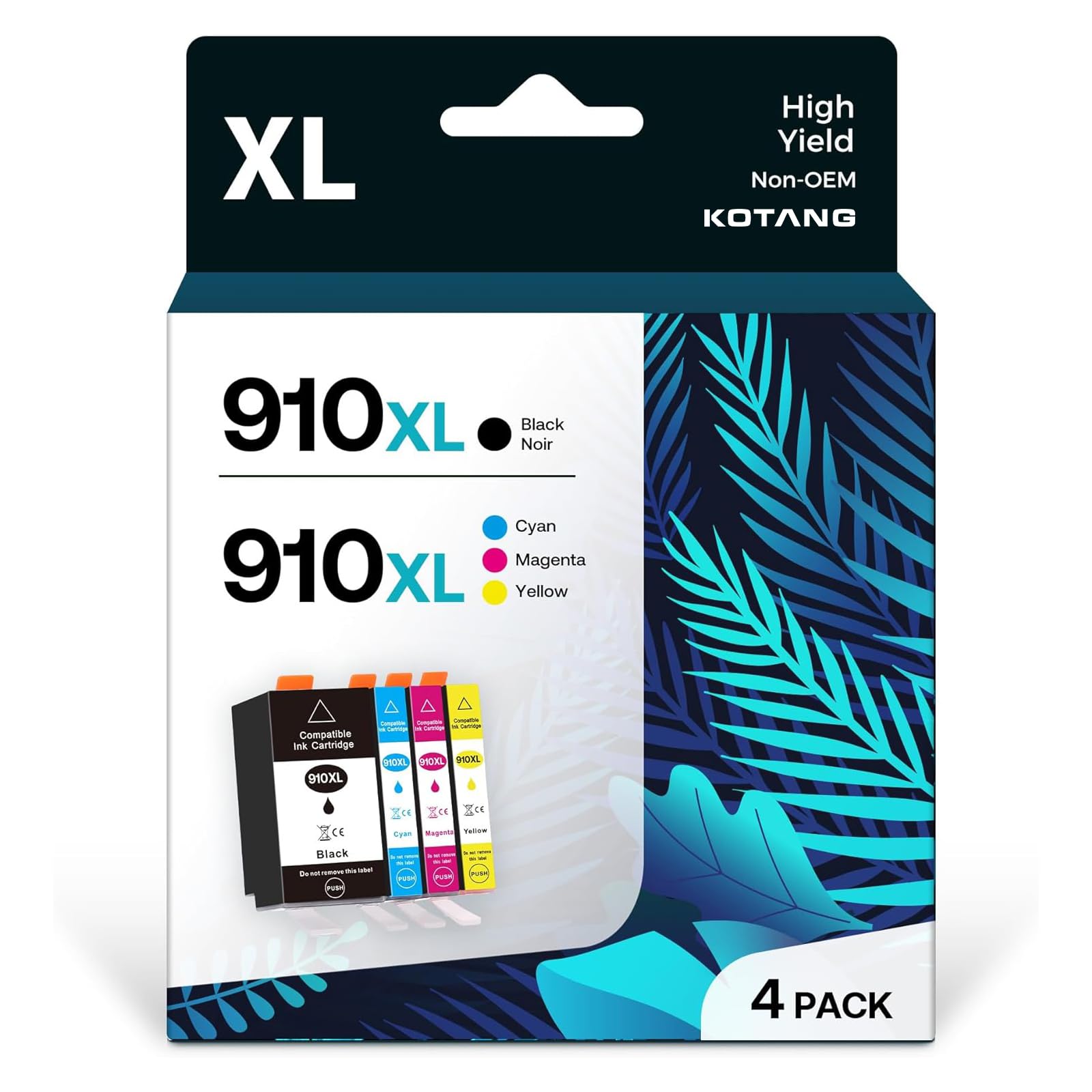 KOTANG 910XL Ink Cartridges Combo Pack Compatible for HP 910 XL Work with HP OfficeJet 8010 8015 8018 8022 OfficeJet Pro 8020 8025 8028 8035 (Black, Cyan, Magenta, Yellow, 4 XL Pack)