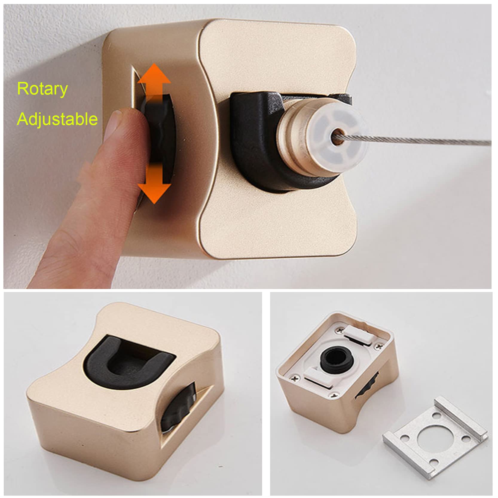 Étendoir à linge rétractable de 6 m, fixation murale, robuste et rétractable en acier inoxydable 304, doré