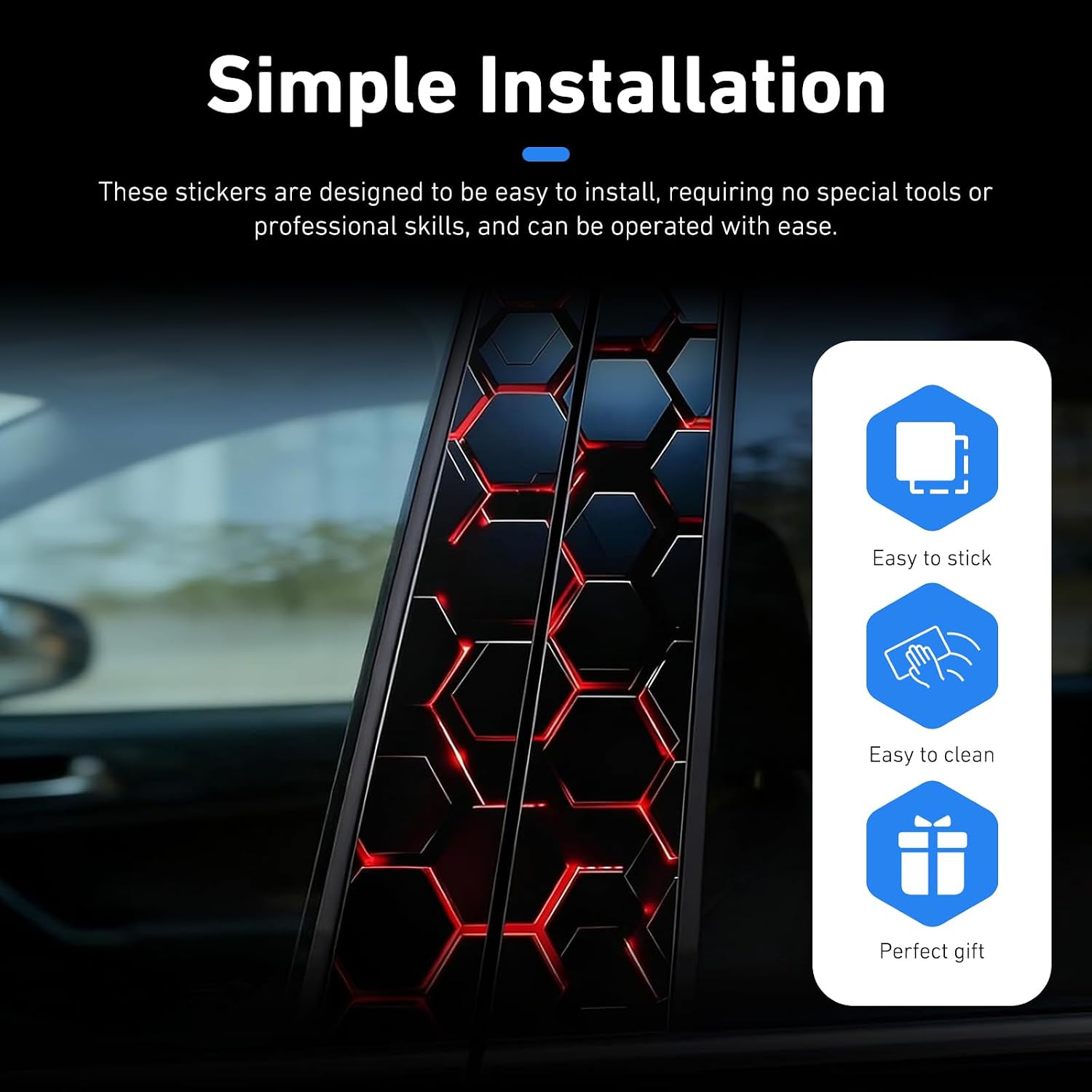 2 PCS Car B-Pillar Sticker, Hexagon Pattern Personalized Center Pillar Stickers, Self-Adhesive Waterproof HD Printed Protection Scratch Cover, Universal for Most Cars (Style 2) image 4
