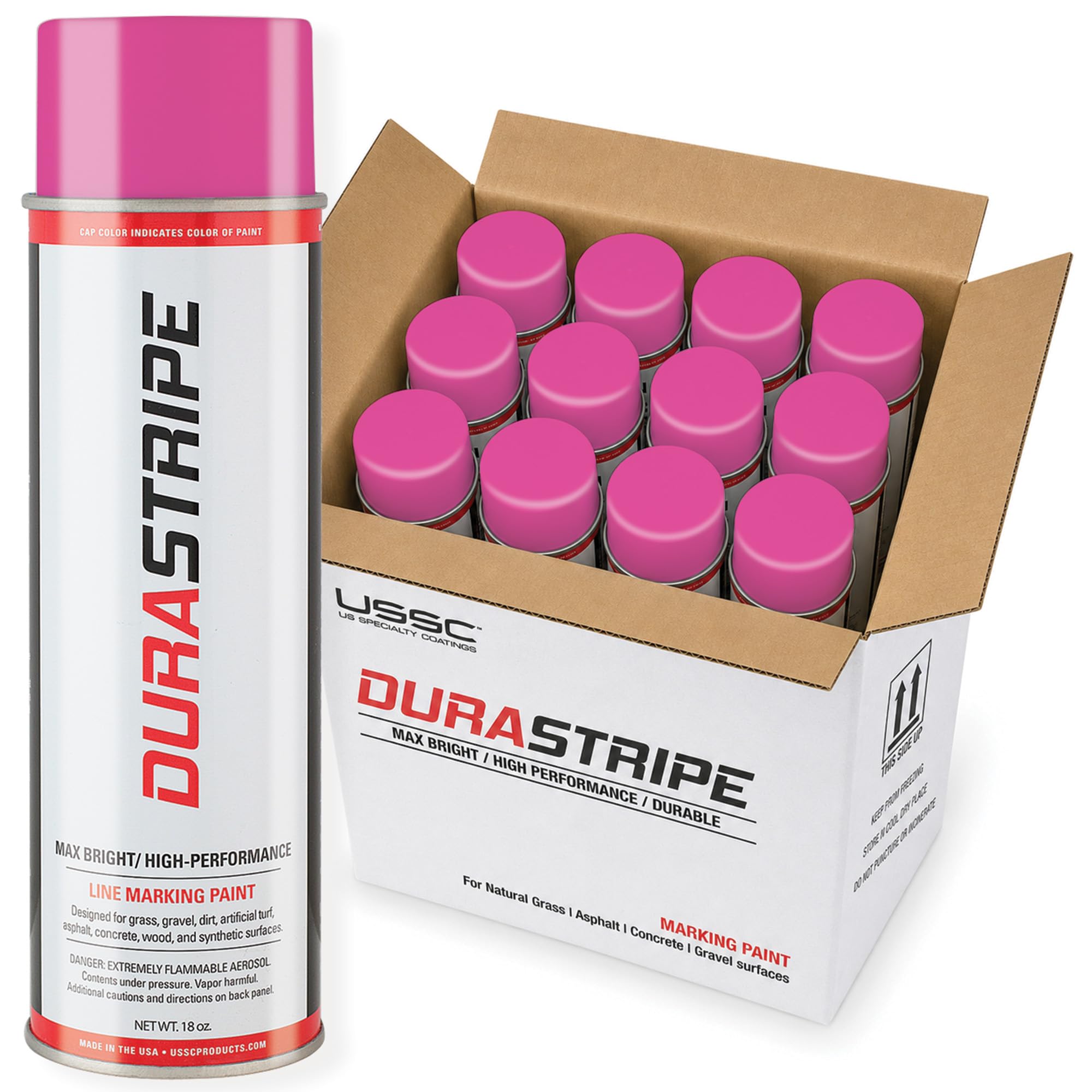 Athletic Field Marking Paint - (CASE) 12/18 Ounce Cans. The Most durable line marking paint available! Several colors to choose from. (Fluorescent Pink)