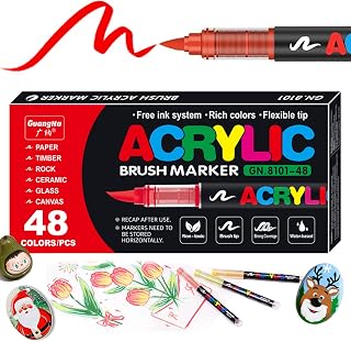 48 Color Acrylic Paint Pens, Soft Brush Tip Acrylic Paint Markers,Quick-Drying Waterproof Acrylic Markers for Canvas, Rock Painting, Wood, Stone, Glass, Ceramic, Fabric Painting, DIY Crafts