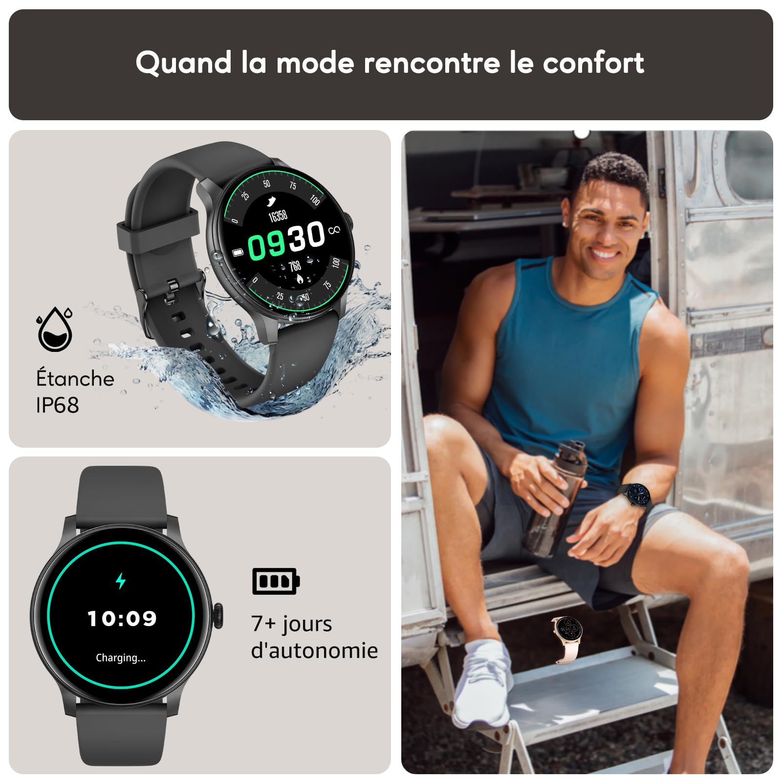 Montre Connectée Femme avec Appel Bluetooth, 1,38" Smartwatch avec Cardiofréquencemètre, Sommeil et Calories, 147+ Modes Sport, IP68 Fitness Podomètre Compatible avec Android iOS Cadeau Saint Valentin