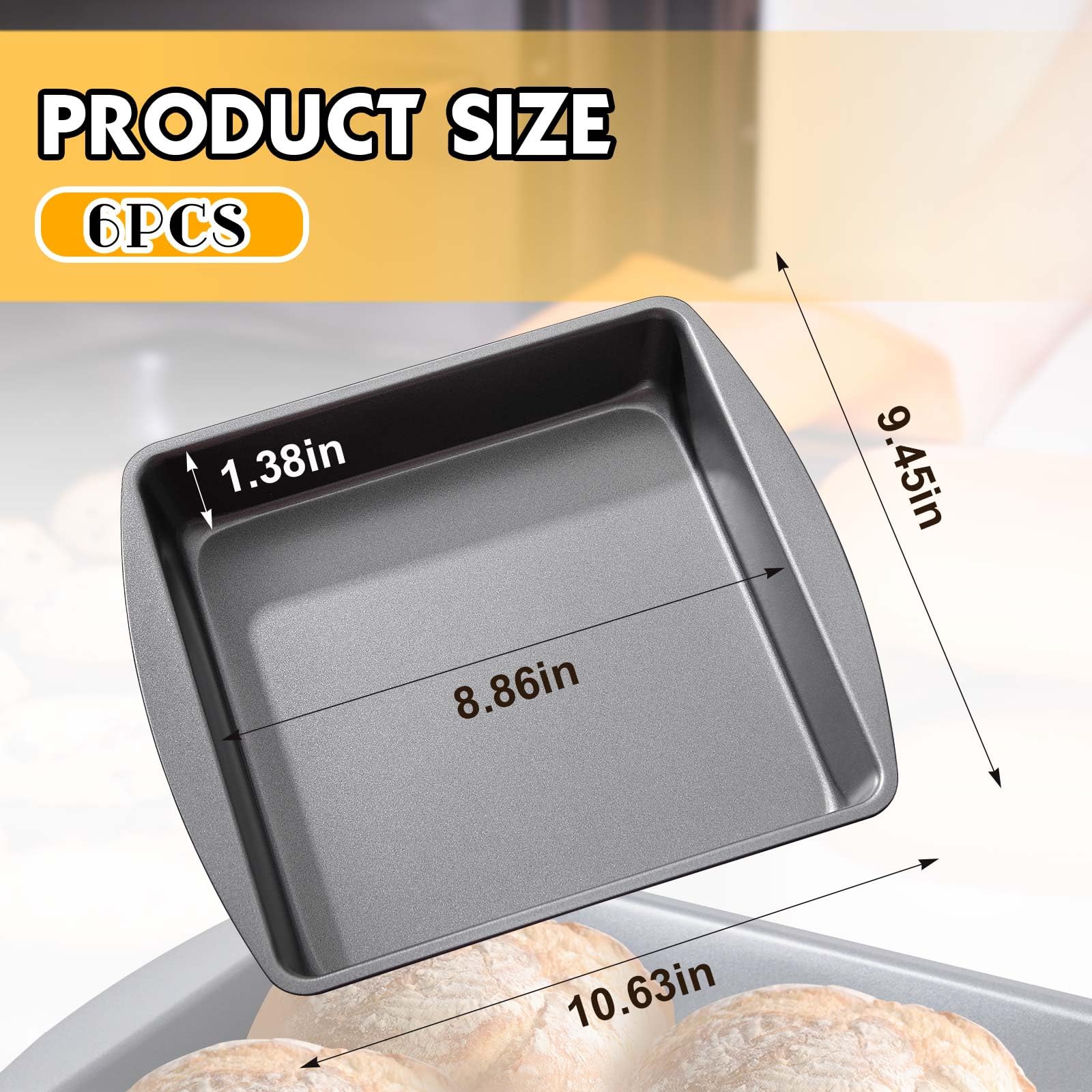Tioncy Juego de 6 moldes cuadrados para tartas de acero de 9 x 9 pulgadas, antiadherentes, para hornear en casa, brownie, magdalenas, cocina, utensilios para hornear