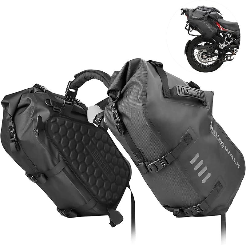 Rhinowalk Alforjas de Moto 48L(24L*2) Bolsas Laterales de Moto Impermeables, Alforjas de Equipaje de Viaje con Correa para el Hombro para Portaequipajes de Motos de Aventura y Deporte, 1 par