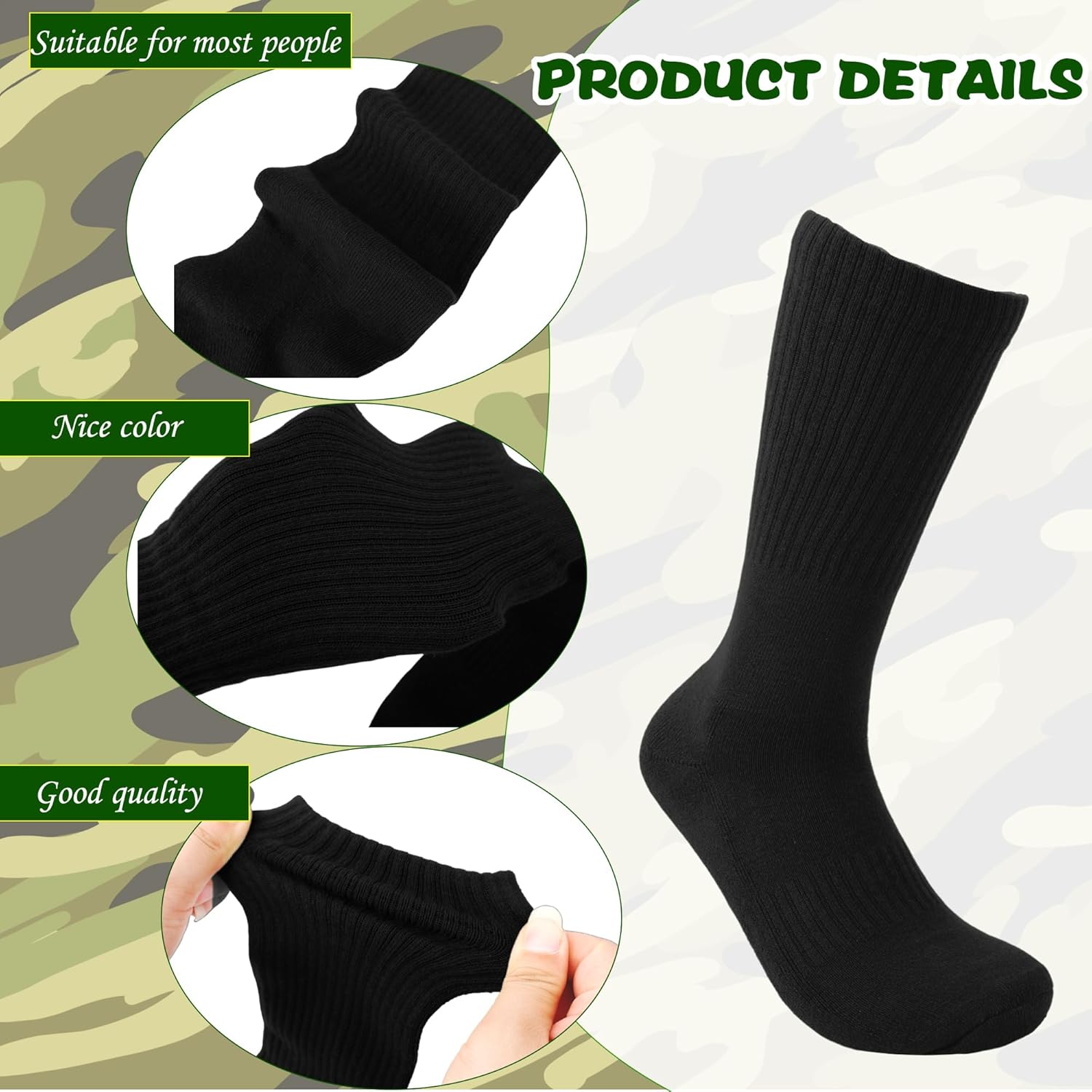 5 Pairs Military Green Socks Army Crew Sock Military Boot Socks for Men Women Working Outdoor - Image 2