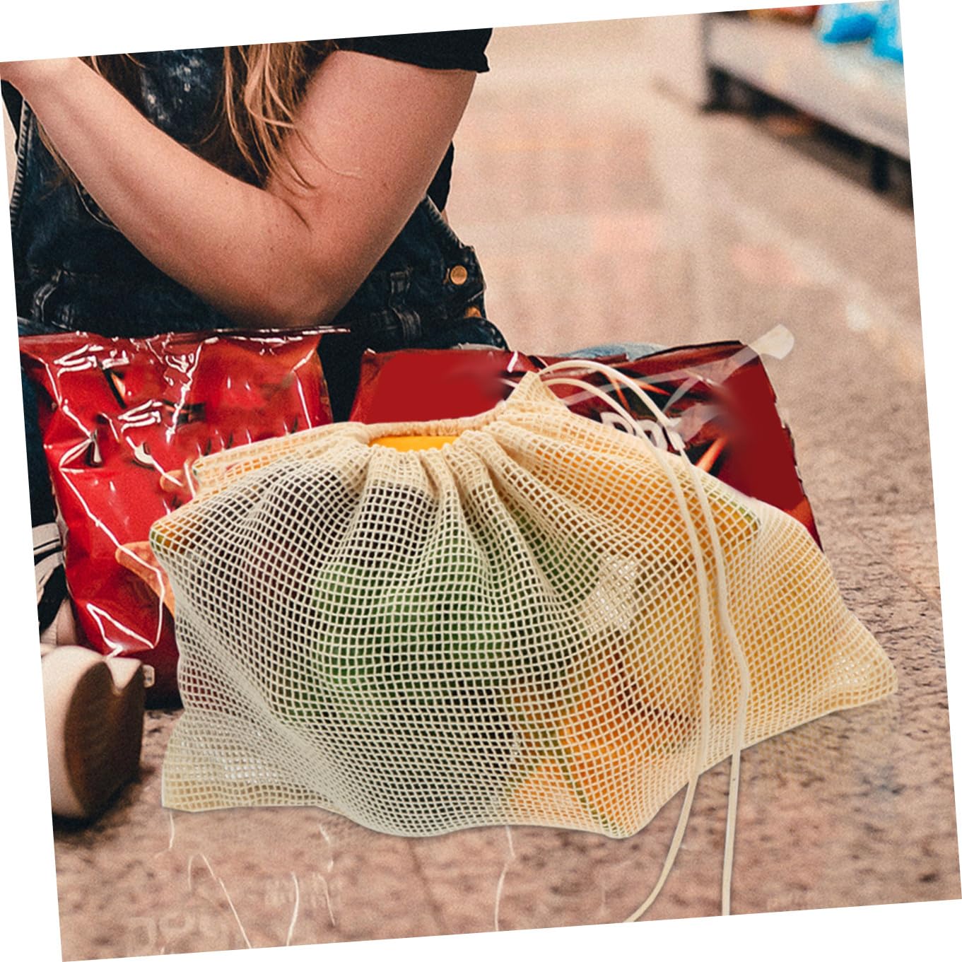 PRETYZOOM 2 Series Bolsa De Malla con Cordón para Frutas Bolsas De Mano Organizador De Lino Manteles para Mesa De Comedor Bolsa De Malla para Comestibles Bolsas 6 Piezas x 2