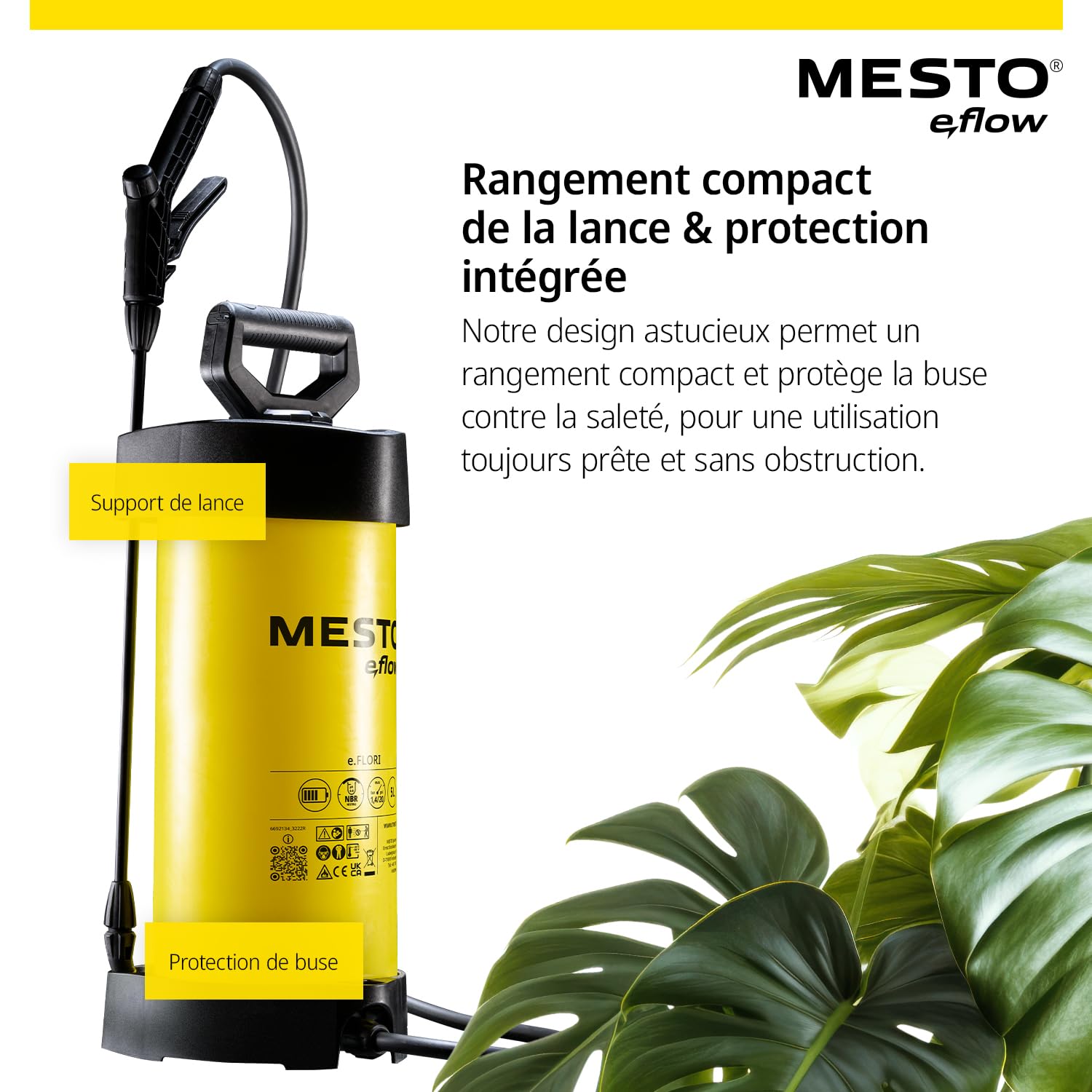 MESTO e.Flow e.Flori Compact Pulvérisateur à Batterie 3 L | Pulverisateur Electrique 1,4 Bar | Pulverisateur de Jardin électrique à Main avec Pompe intégrée pour Eau, Engrais et désherbage