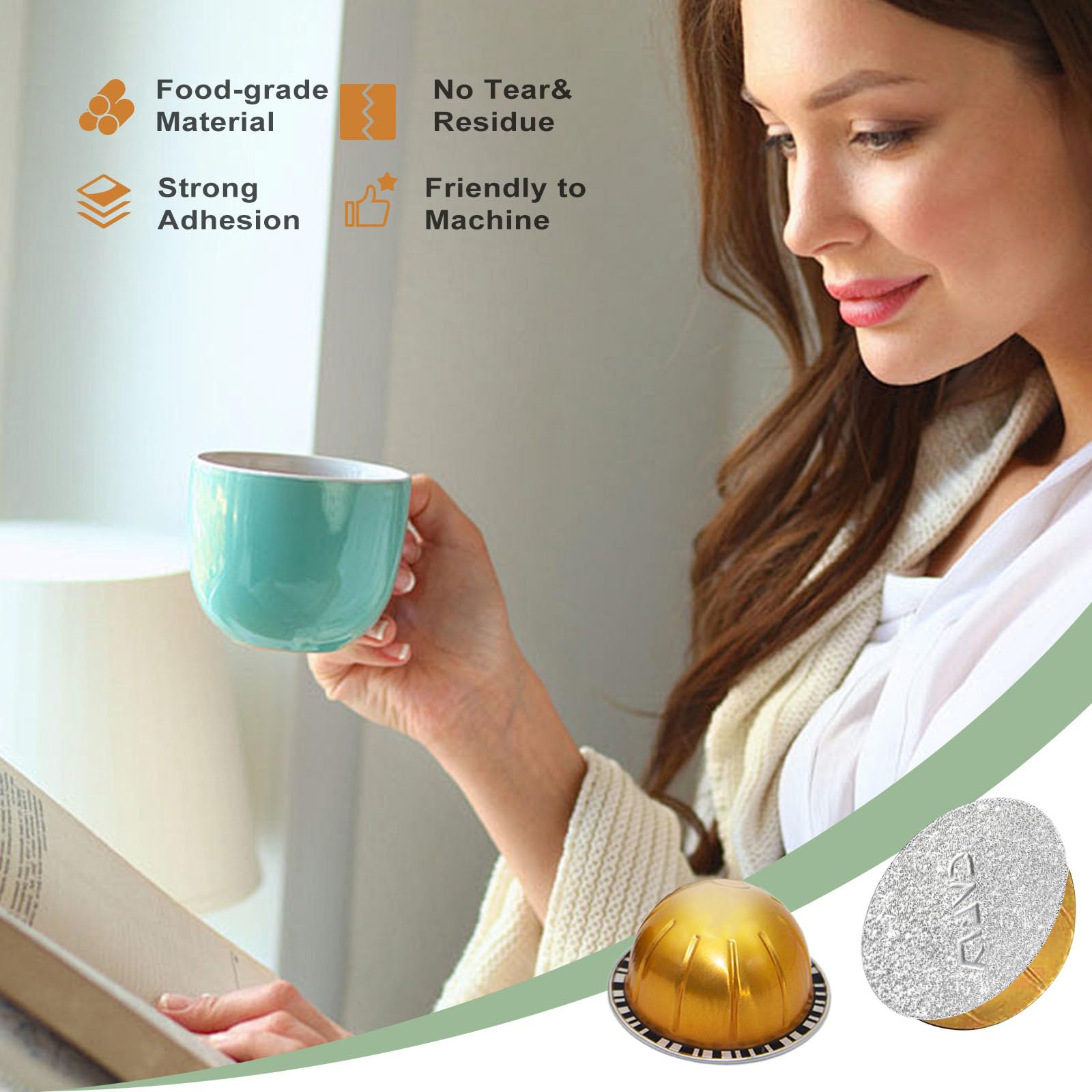 Tapas de papel de aluminio, cápsulas de reutilización, cápsulas de café, 120 unidades, compatibles con Nespresso Vertuoline Vertuo, sellos de cubierta de cápsulas de café reutilizables de 62 mm